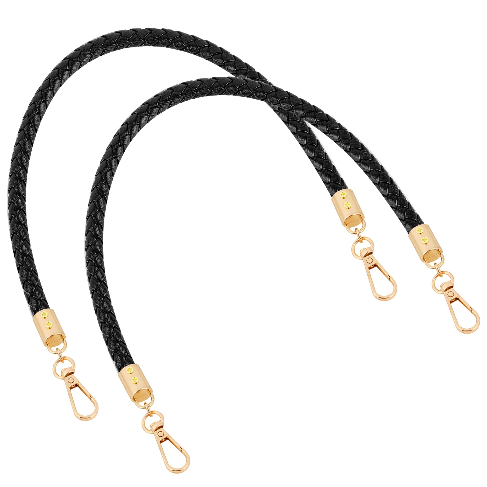 ReignSword Vegan Leather Purse Strap, 2 Pcs Vegan Leather Braided Purse Replacement Handle for Women's Shoulder Bag, Handbag Handles (Black, Gold Hook) - 1