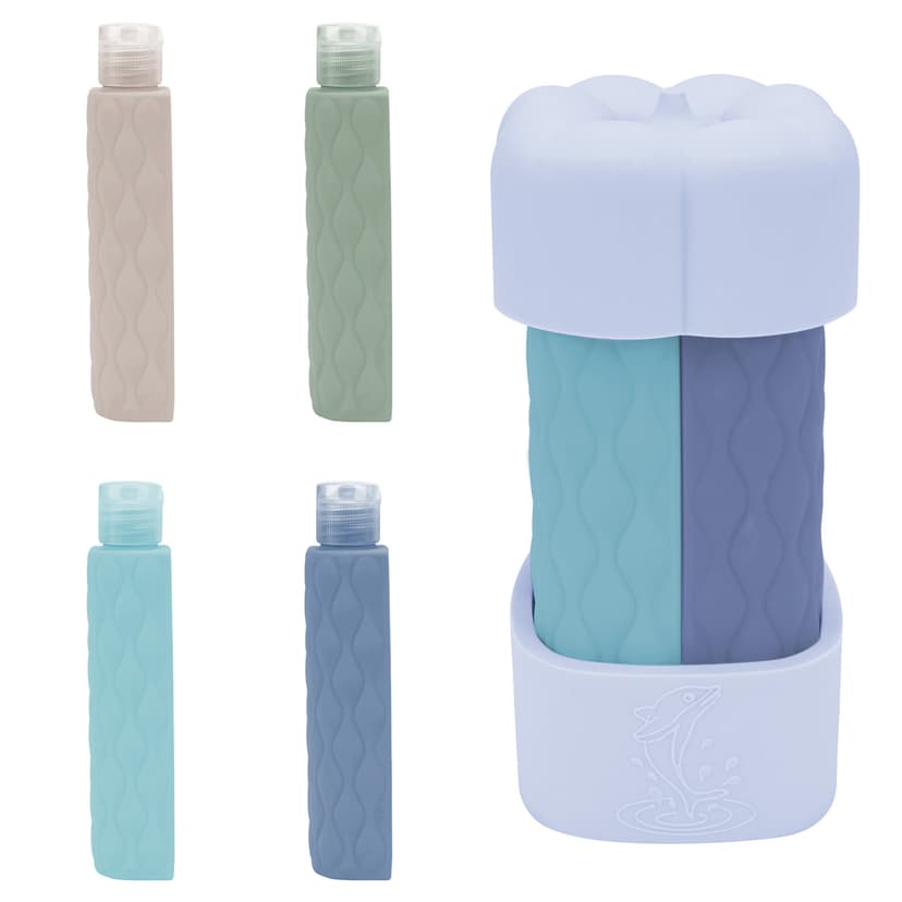 ReignSword 4 in 1 Travel Bottles for Toiletries, TSA Approved Silicone Travel Containers, Leak Proof Refillable Toiletry Containers for Shampoo Conditioner Lotion Body Wash (2oz, Blue)