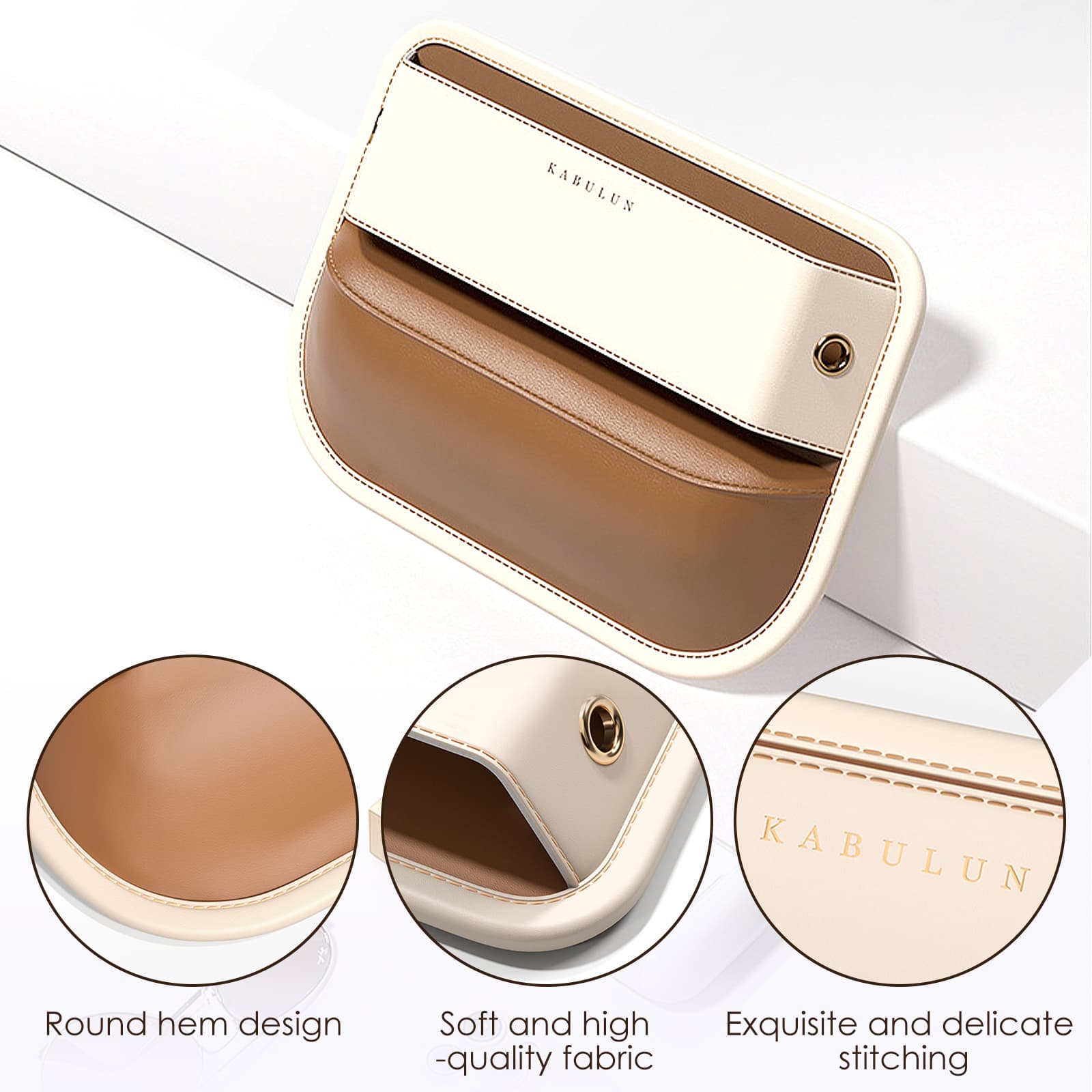 ReignSword Car Seat Gap Filler Organizer, Vegan Leather Car Seat Gap Storage Box, Front Seat Storage Organizer (Beige) - 2