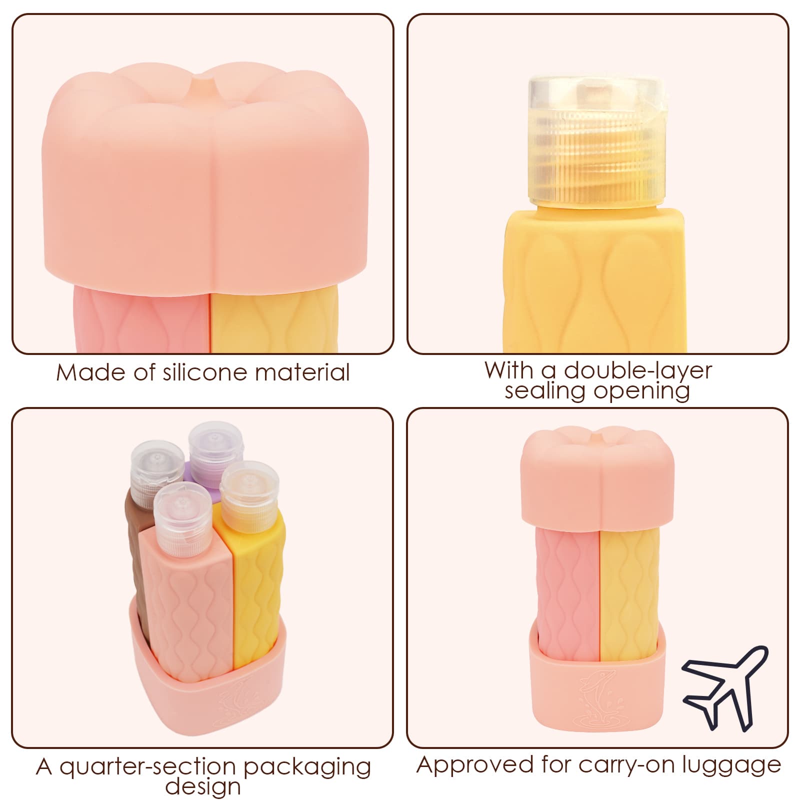 ReignSword 4 in 1 Travel Bottles for Toiletries, TSA Approved Silicone Travel Containers, Leak Proof Refillable Toiletry Containers for Shampoo Conditioner Lotion Body Wash (2oz, Pink) - 2