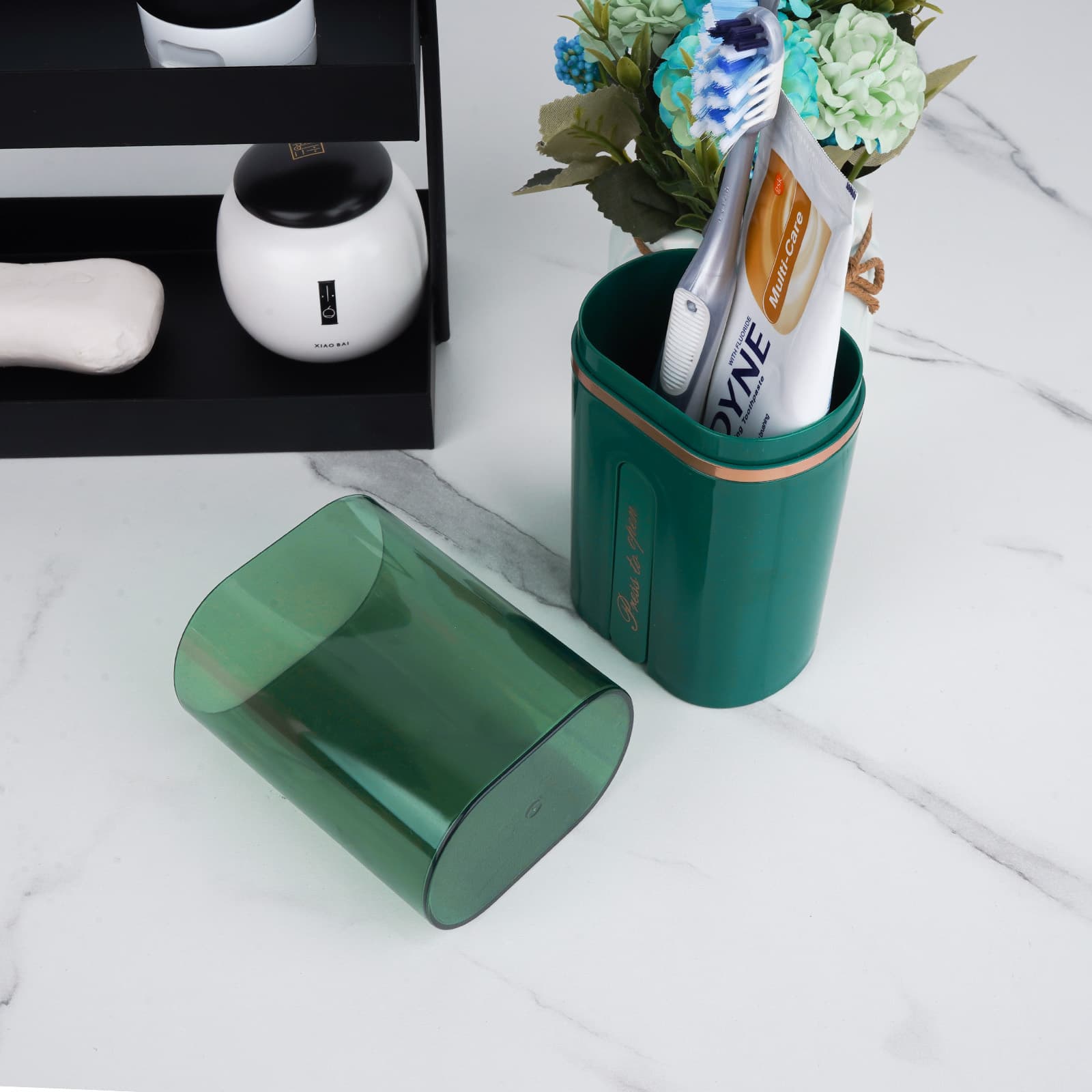 ReignSword Toothbrush Travel Case, Portable Toothbrush Toothpaste Container with Mouthwash Cup, Wall Mounted Toobrushbrush Holder for Bathroom, Camping, Gym (Green) - 4