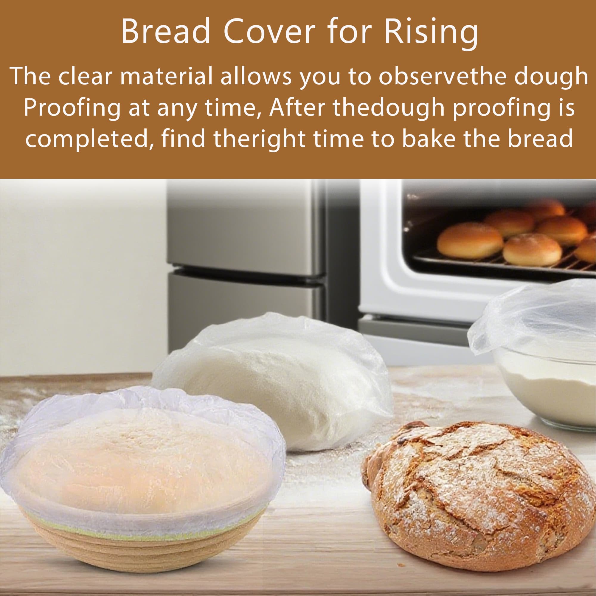 ReignSword 200 Pcs Disposable Banneton Bread Proofing Basket Liner, Non Stick Dough Bowl Cover, Elastic Plastic Food Wraps for Rising Sourdough Supplies and Freshness Preservation - 4