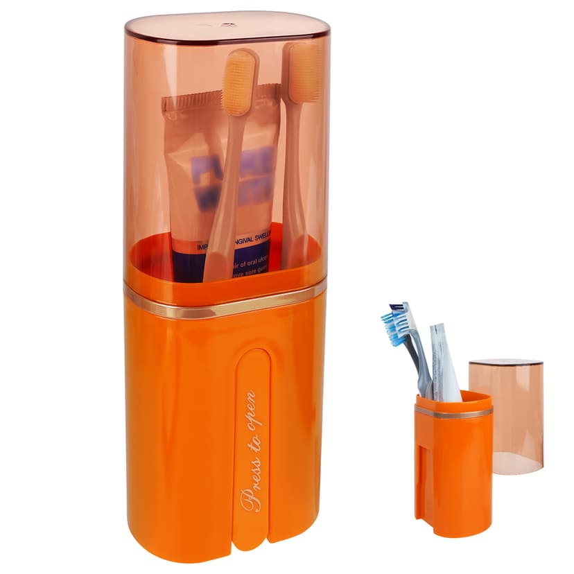 ReignSword Toothbrush Travel Case, Portable Toothbrush Toothpaste Container with Mouthwash Cup, Wall Mounted Toobrushbrush Holder for Bathroom, Camping, Gym (Orange)