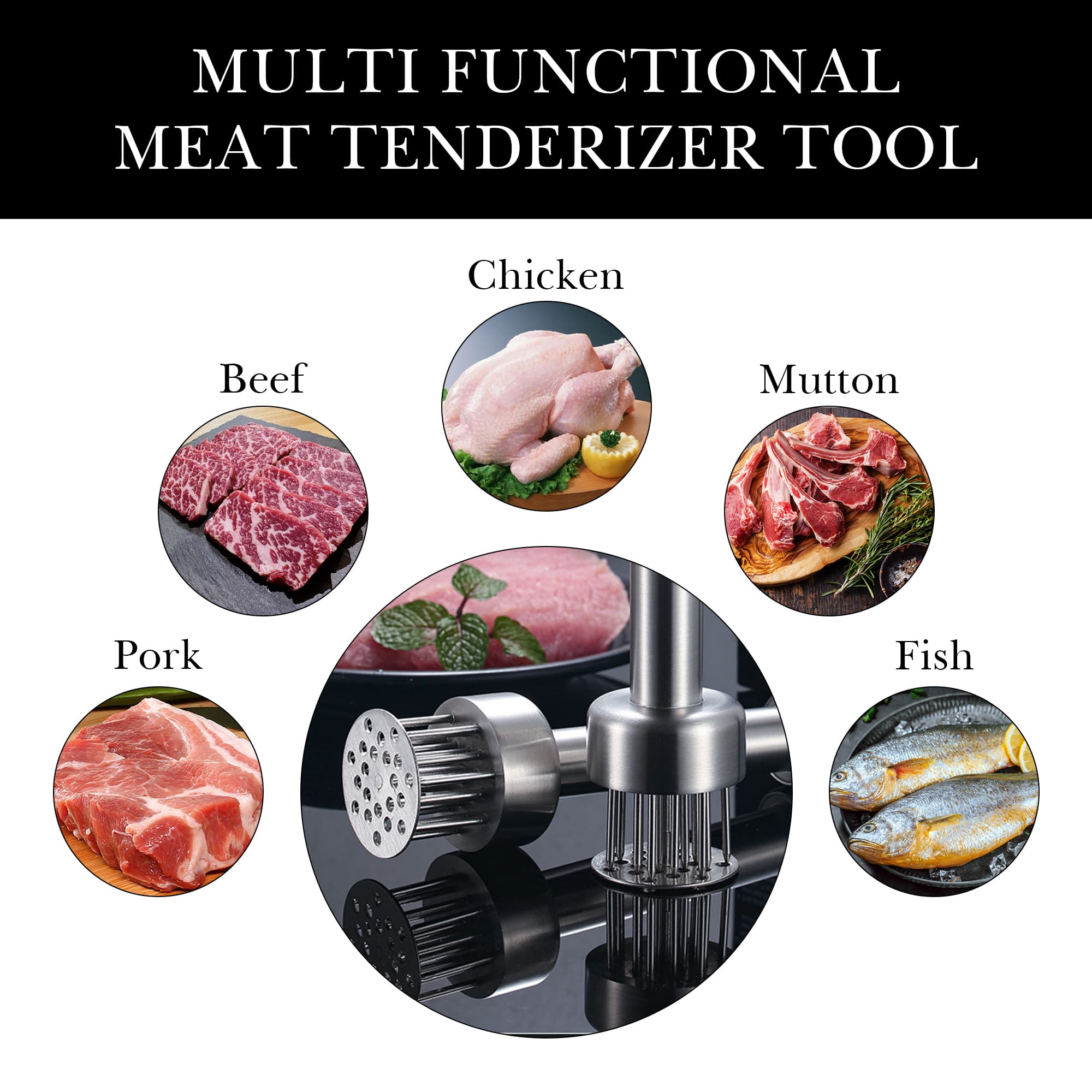 ReignSword Stainless Steel Meat Tenderizer Tool, Meat Tenderizer and Pounder with 21 Sharp Needles, Meat Tenderizer Mallet for Kitchen Tenderizing Steak, Beef, Chicken, Pork (Dishwasher Safe) - 3