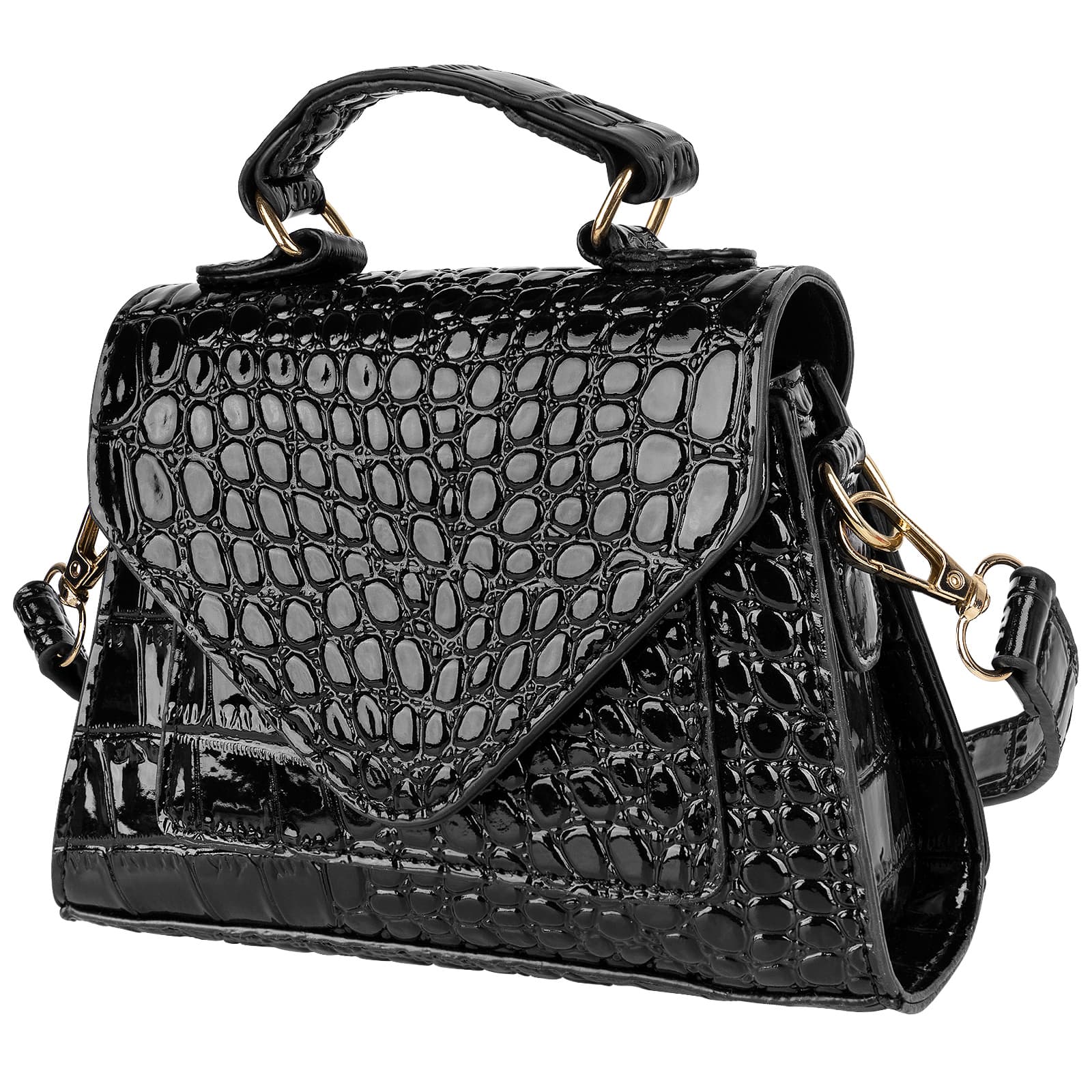 ReignSword Small Crossbody Bags for Women, Vegan Leather Crocodile Pattern Mini Purse, Trendy Clutch Top Handle Shoulder Handbag (Not Compatible with Phone) (Black) - 3