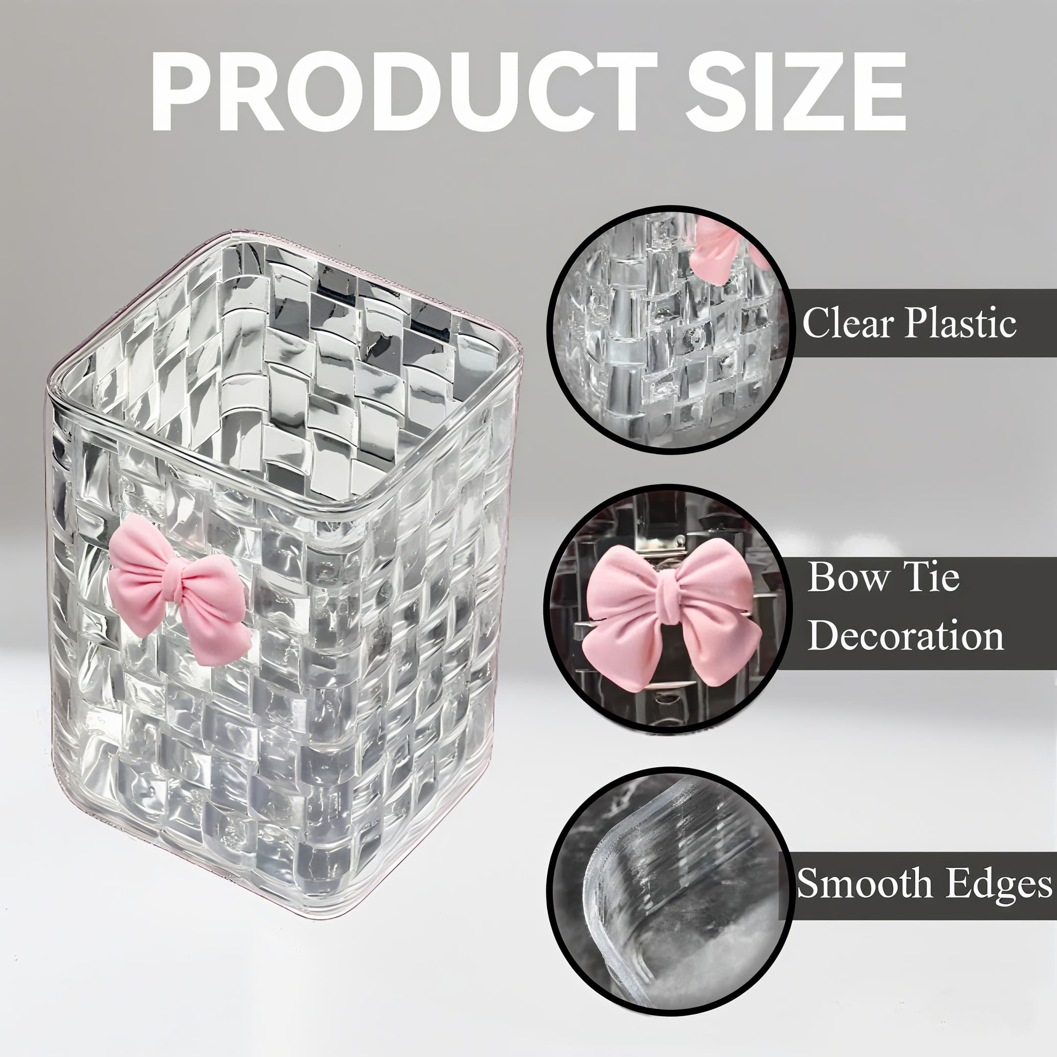 ReignSword Clear Pen Holder for Rattan Weaving Shape, Pen Organizer with Bow Decoration for Home and Office (Clear) - 2