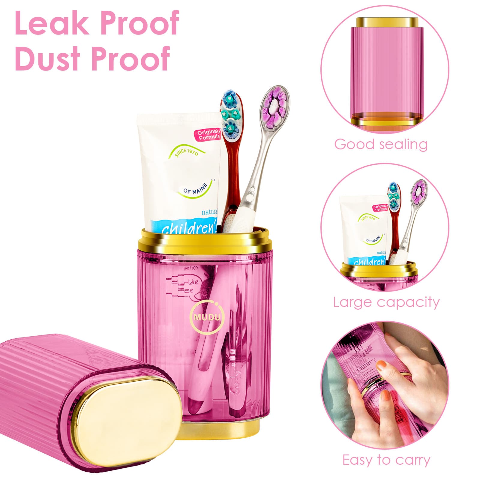 ReignSword Travel Toothbrush Cup Holder, 2 in 1 Portable Toothbrush Case with Cover, Toothbrush Cup Case for Bathroom, Camping, School, Home (Pink) - 3