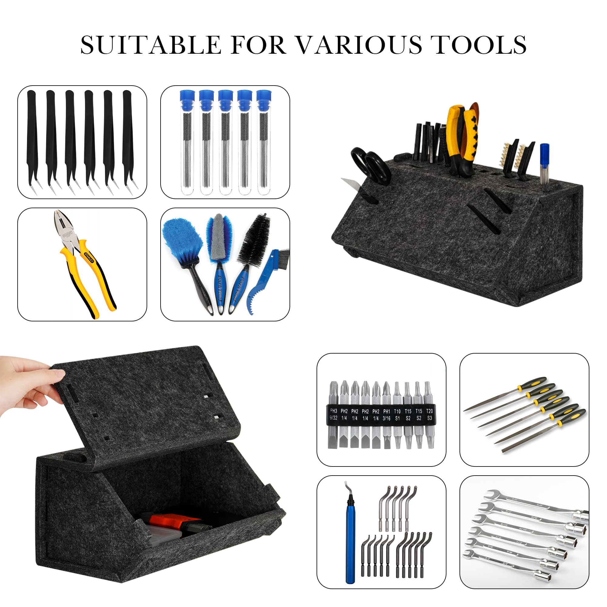 ReignSword Screwdriver Organizer Rack for Workbench, Desktop Hand Tool Storage Holder, Small Detachable Toolbox for Wreches, Scissors, Pliers (Black) - 3
