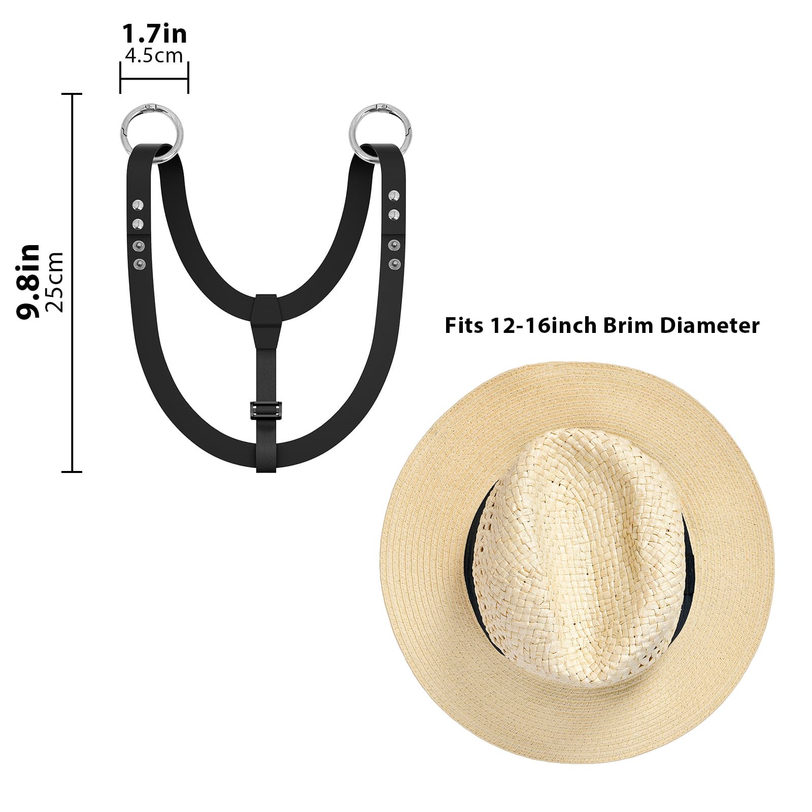 ReignSword Vegan Leather Hat Holder for Travel, Hat Harness for Women and Men, Hands-Free Hat Clip for Handbags, Backpacks, Luggage, Totes (Black) - 2