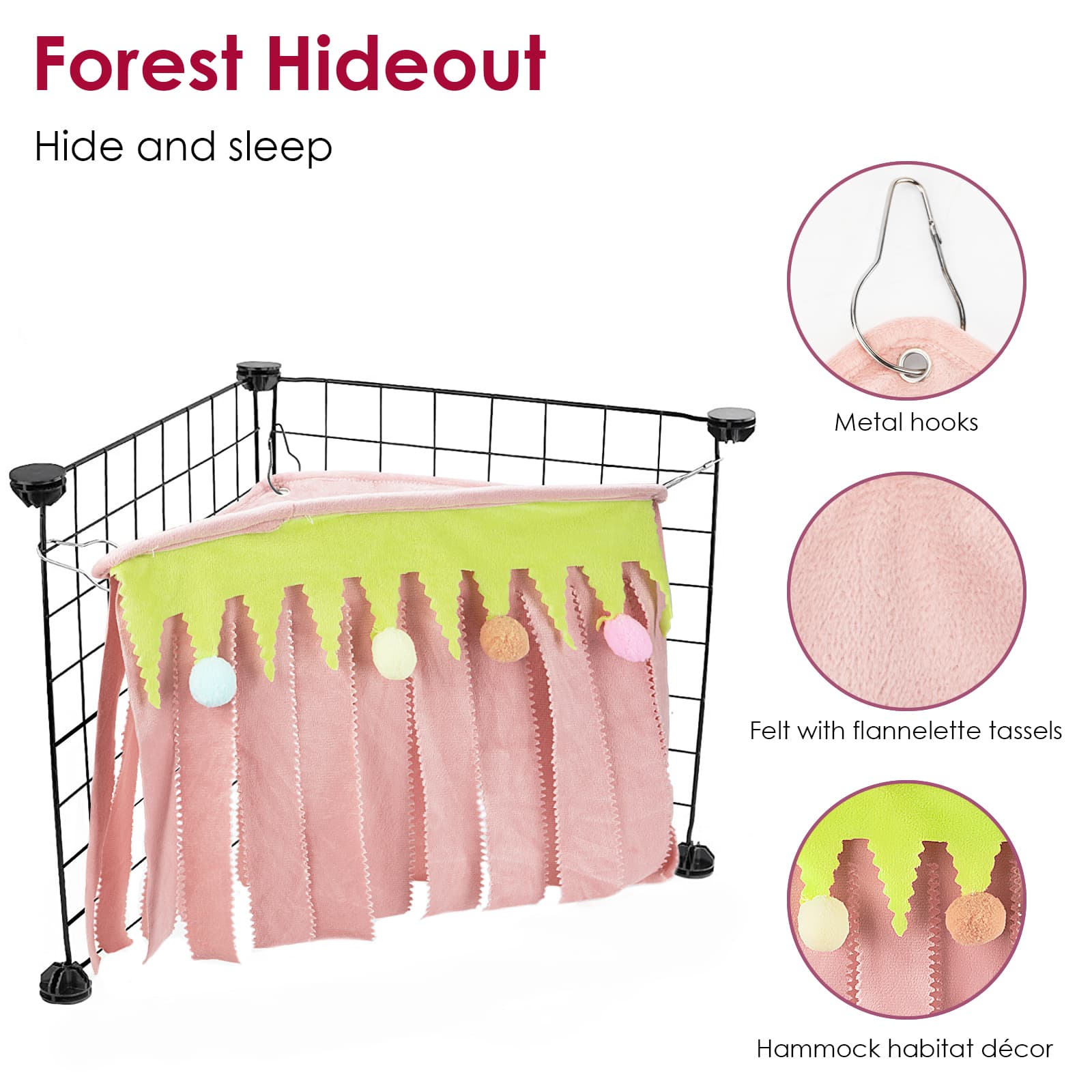 ReignSword Forest Cage Corner Hideout, Pets Corner Hideout for Guinea Pigs, Rabbits, Ferrets, Chinchillas, Gerbils, Hedgehogs (Pink) - 2