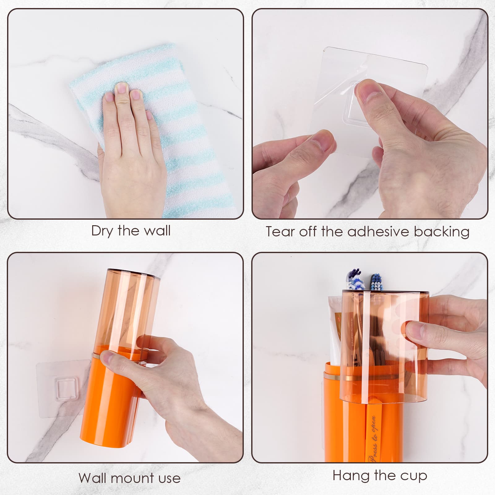 ReignSword Toothbrush Travel Case, Portable Toothbrush Toothpaste Container with Mouthwash Cup, Wall Mounted Toobrushbrush Holder for Bathroom, Camping, Gym (Orange) - 3