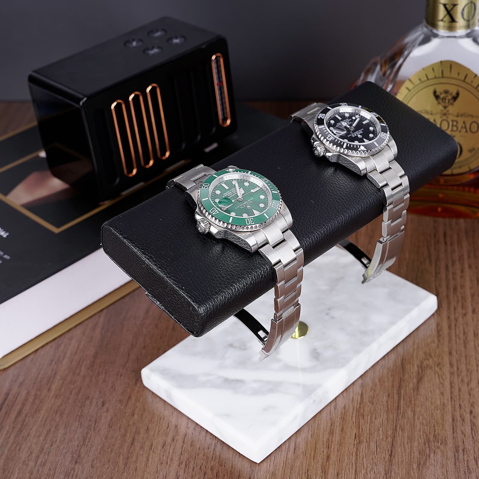 ReignSword Watch Stand with Marble Base, Vegan Leather Watch Stand, Wrist Watch Display Organizer Holder for Men and Women (White) - 4
