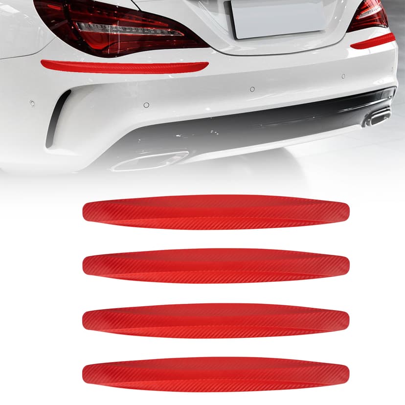 ReignSword 4 Pack Red Bumper Guard Strip, Anti-Collision Patch Car Bumper Guard Strip, Universal Exterior Car Accessories