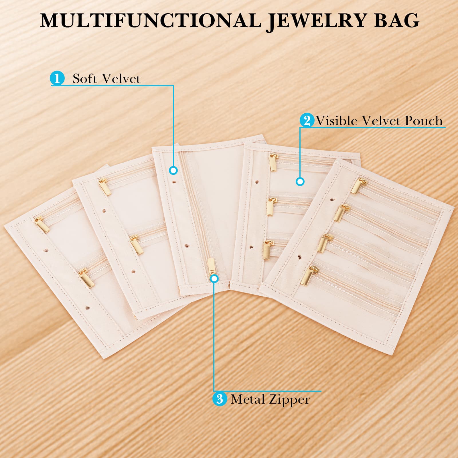 ReignSword Travel Jewelry Bags for Women, 8 Pcs Visualization Design Jewelry Travel Organizers, Suitable for storing necklaces, rings, earrings (Beige) - 2