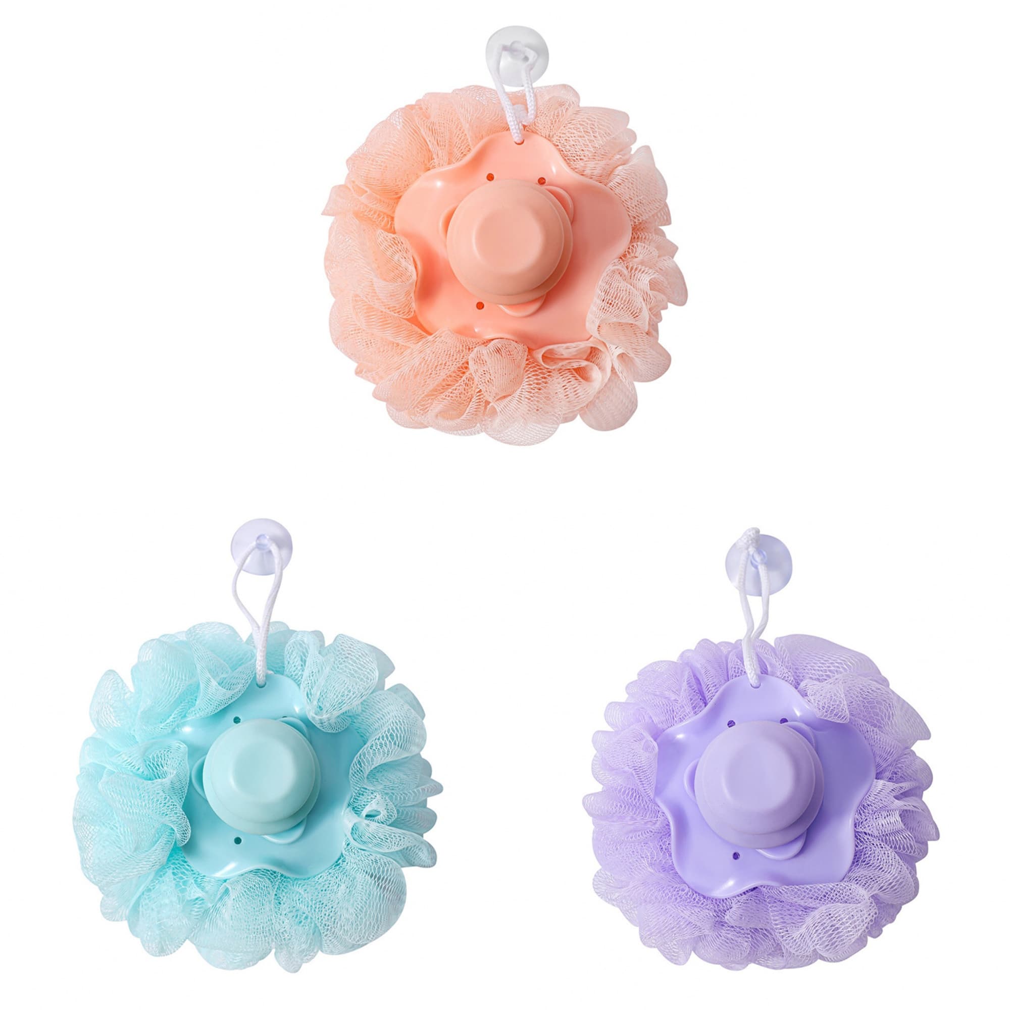 ReignSword 3 Pack Shower Loofah Bath Sponge with Soap Dispenser, Mesh Exfoliating Body Scrubber for Men and Women, Soft Body Wash Puff for Bathroom (Light Purple, Sky Blue, Orange) - 8