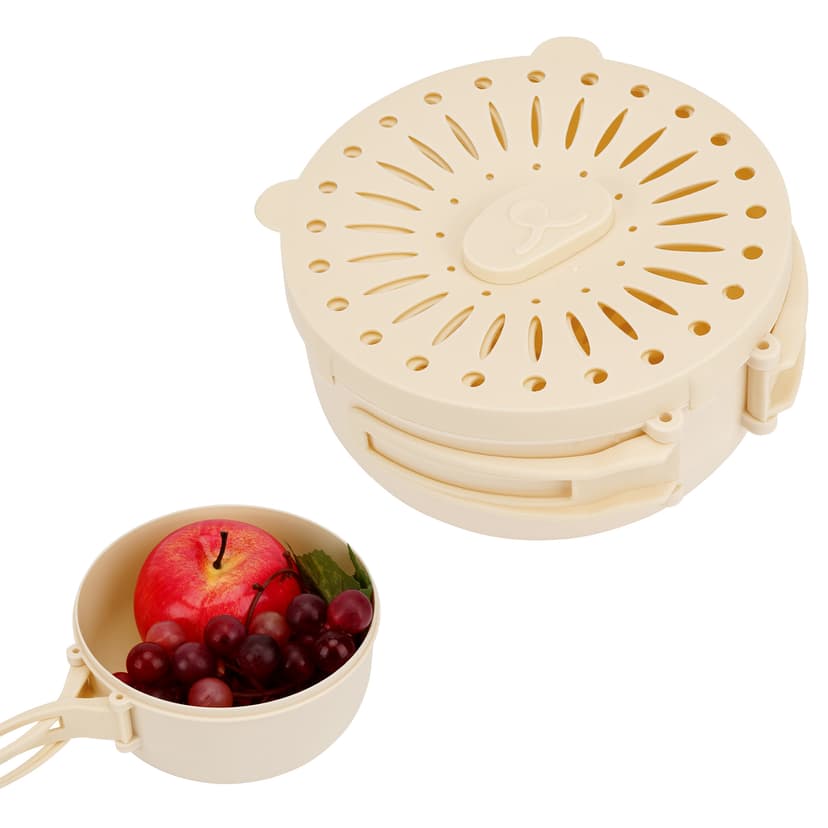 ReignSword Multipurpose Drain Basket with Lid, 2 in 1 Draining and Preservation Basket, Fruit Drainer Container with Fine Holes and Handle for Refrigerator, Kitchen Sink (White)