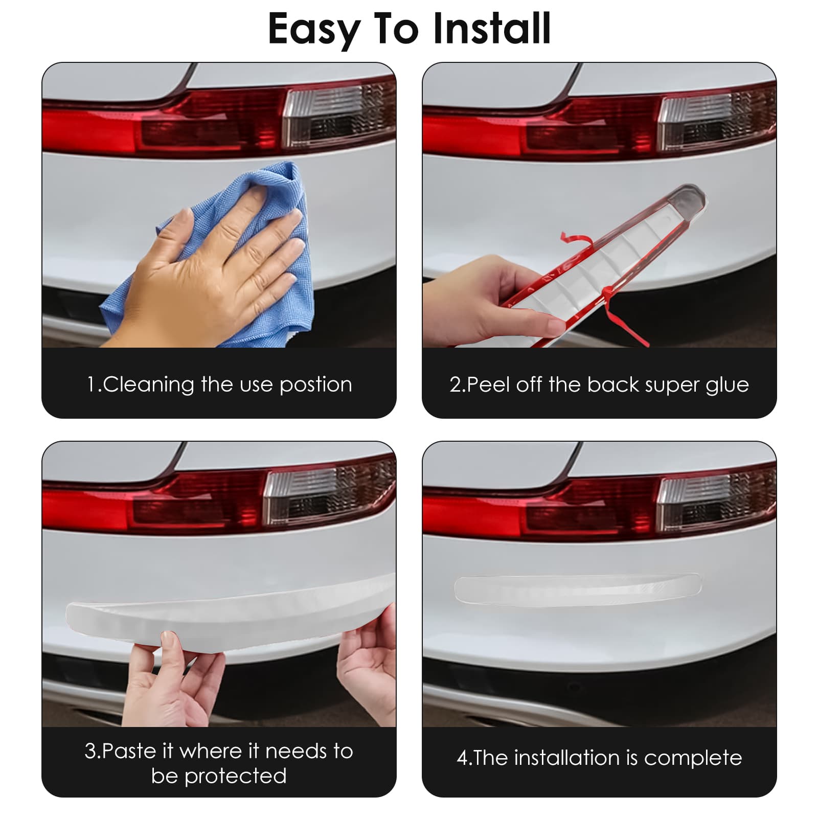 ReignSword 4 Pack White Bumper Guard Strip, Anti-Collision Patch Car Bumper Guard Strip, Universal Exterior Car Accessories - 3