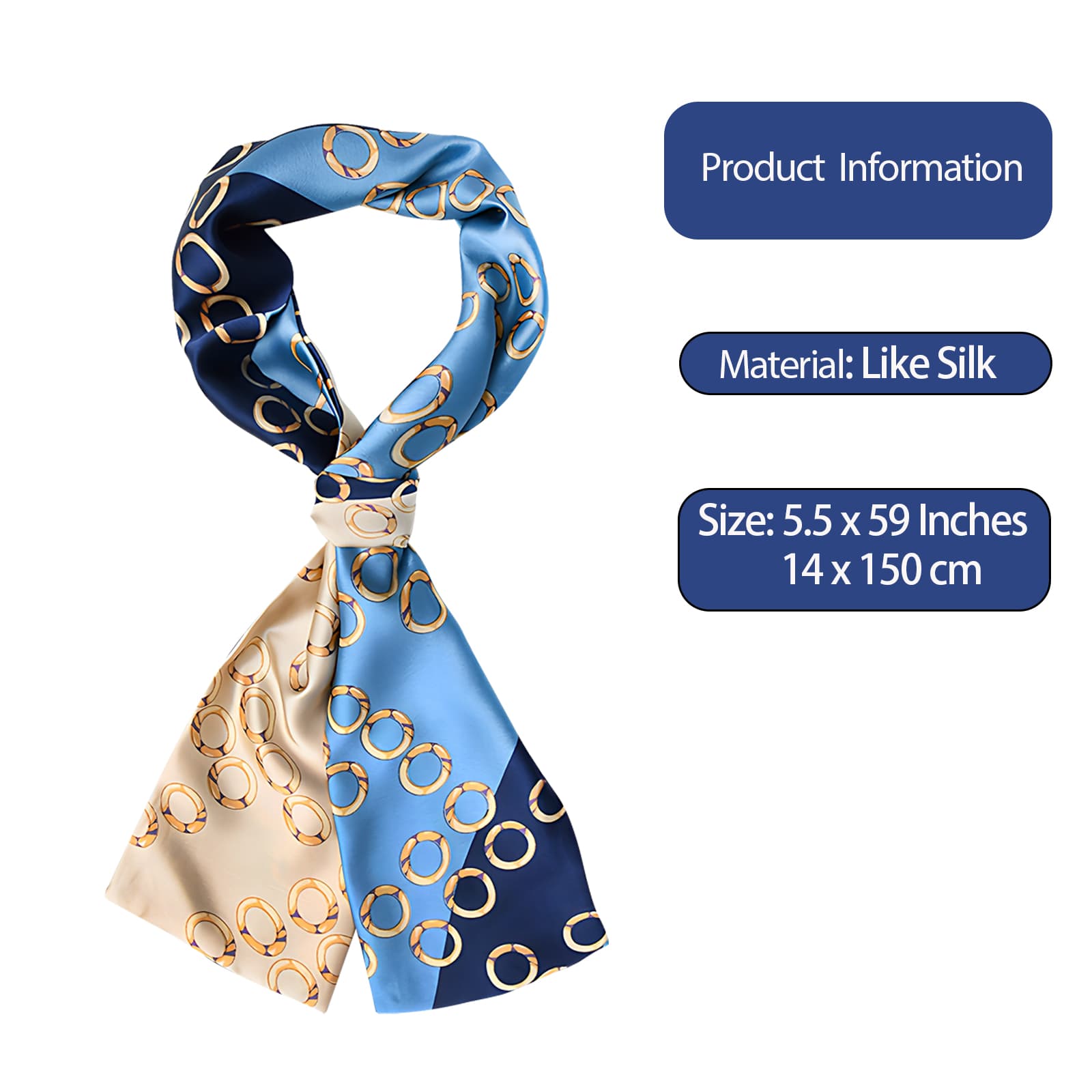 ReignSword Like Silk Neck Head Scarf for Women, Fashion Printed Neck Wrap, Hair Tie and Handbag Accessory, Lightweight Breathable 5.5 x 59 Inch Long Scarf (2 Pcs, Style Mix A) - 5