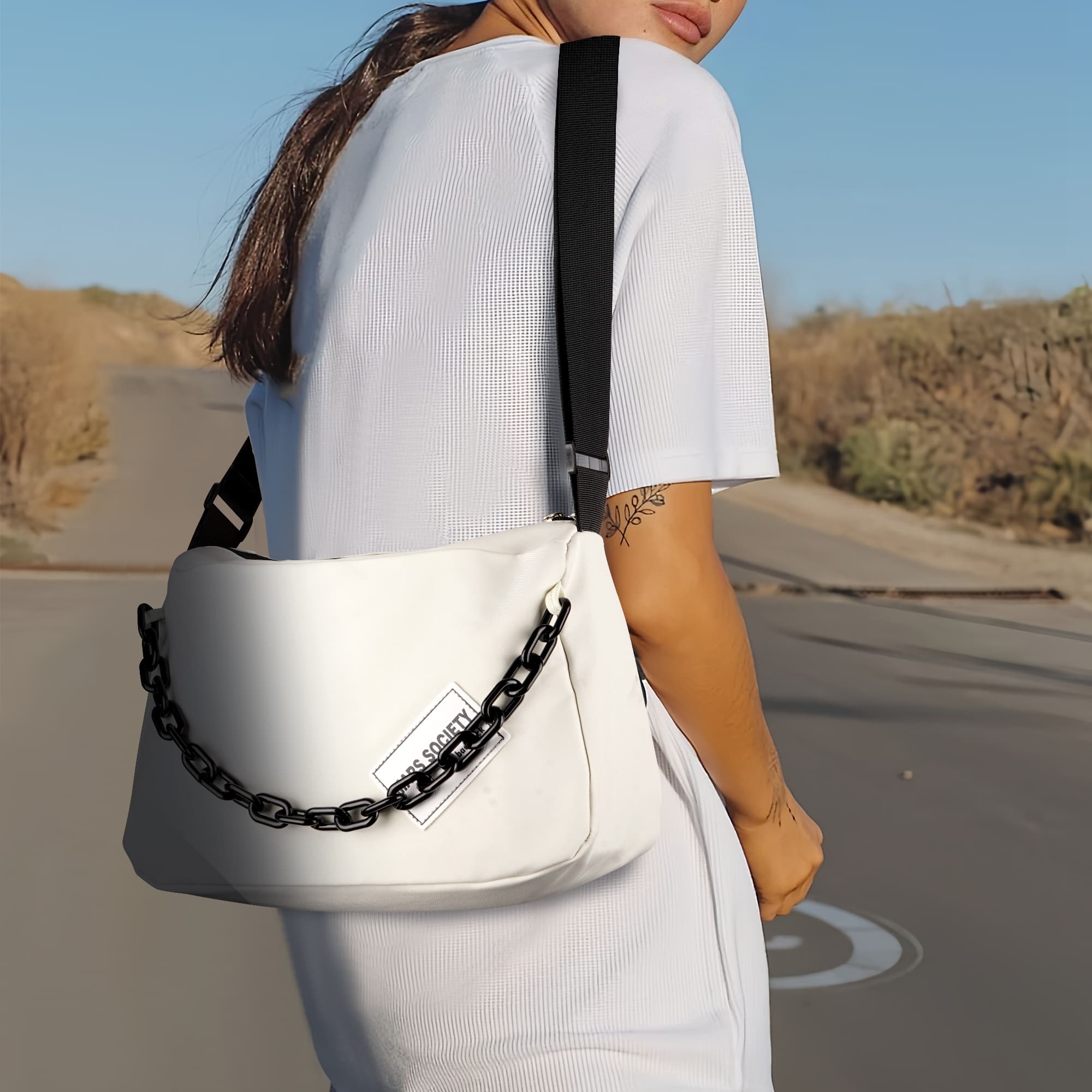 ReignSword Large Capacity Messenger Purse with Adjustable Strap, Nylon Crossbody Sling Shoulder Bag for Women Men, Beige - 1