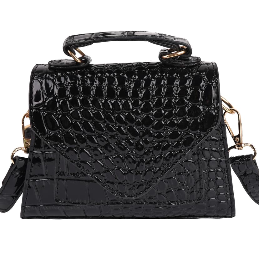 ReignSword Small Crossbody Bags for Women, Vegan Leather Crocodile Pattern Mini Purse, Trendy Clutch Top Handle Shoulder Handbag (Not Compatible with Phone) (Black)
