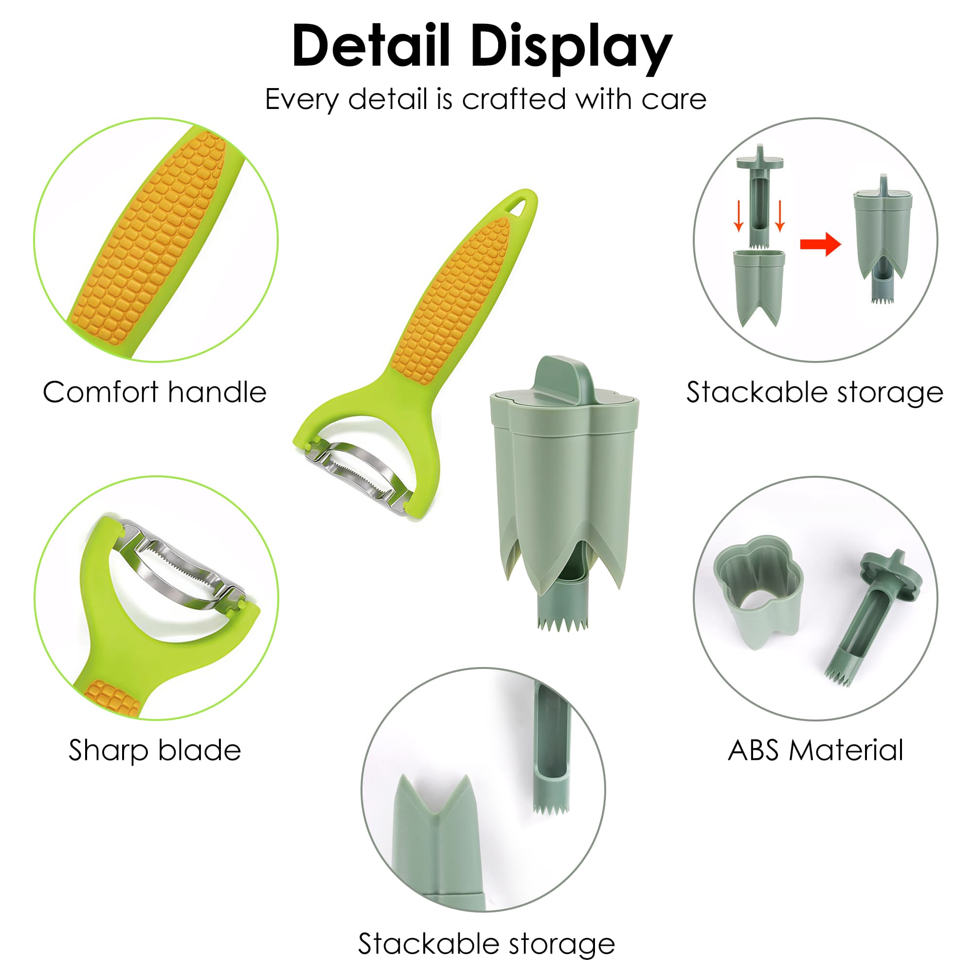 ReignSword 2 Pack Pepper Corer and Corn Peeler Set, Quick Deseeding & Cob Stripping Gadget, Bell Pepper Corer Seed Remover and Corn Thresher Kitchen Tool (Green, Beige) - 2