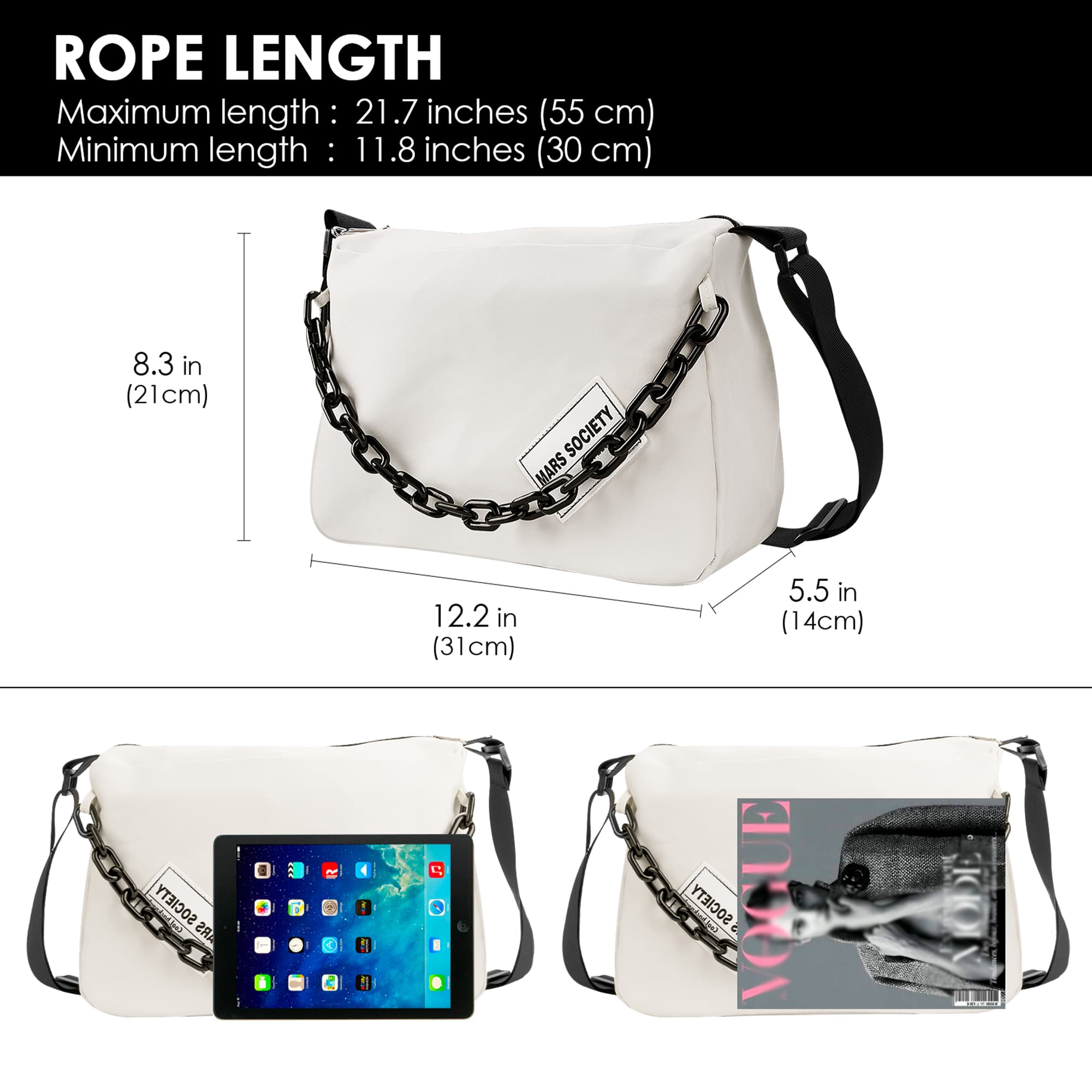 ReignSword Large Capacity Messenger Purse with Adjustable Strap, Nylon Crossbody Sling Shoulder Bag for Women Men, Beige - 3