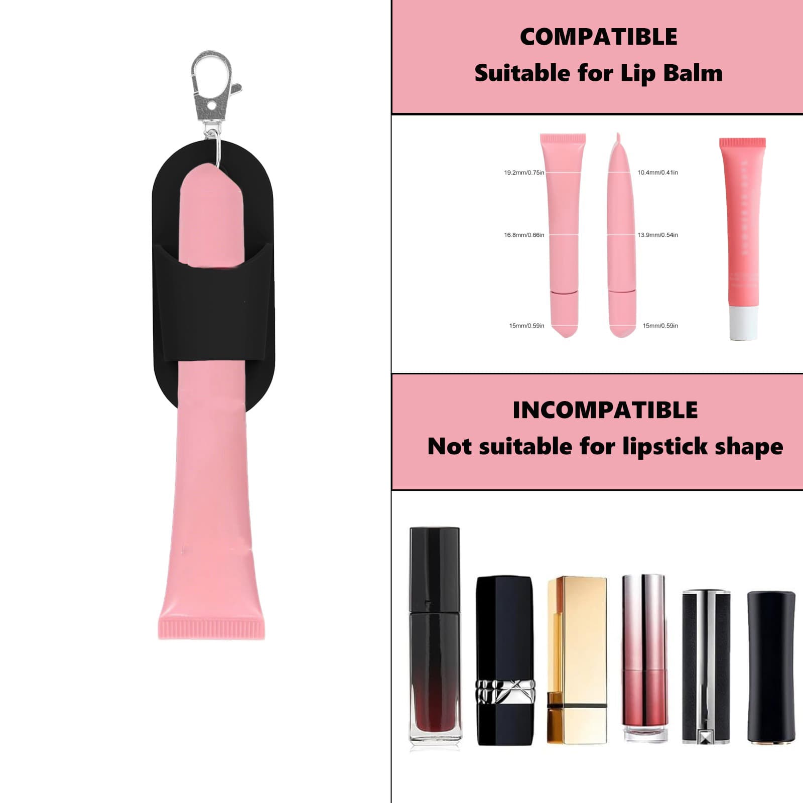 ReignSword 4 Pcs Silicone Lip Gloss Holder Keychain for Women, Portable Slim Lipstick Sleeves Lip Balm Carrier Cover for Lanyard, Bag and Wallet Accessories - 1