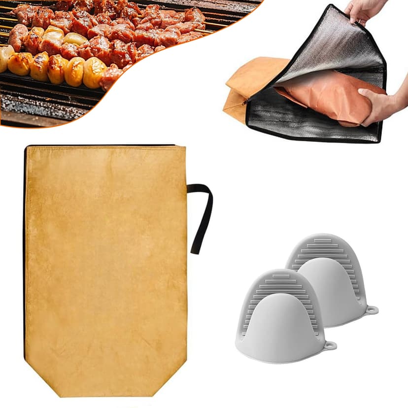 ReignSword BBQ Blanket for Resting Meat, 21 Inch BBQ Blanket Meat Resting Bag with 2 Silicone Oven Gloves, Reusable Insulated Smoker Grilling Resting Blanket with Wide Mouth