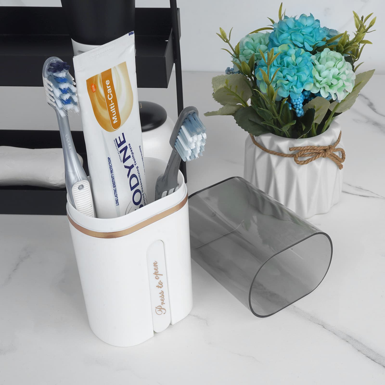 ReignSword Toothbrush Travel Case, Portable Toothbrush Toothpaste Container with Mouthwash Cup, Wall Mounted Toobrushbrush Holder for Bathroom, Camping, Gym (White) - 4