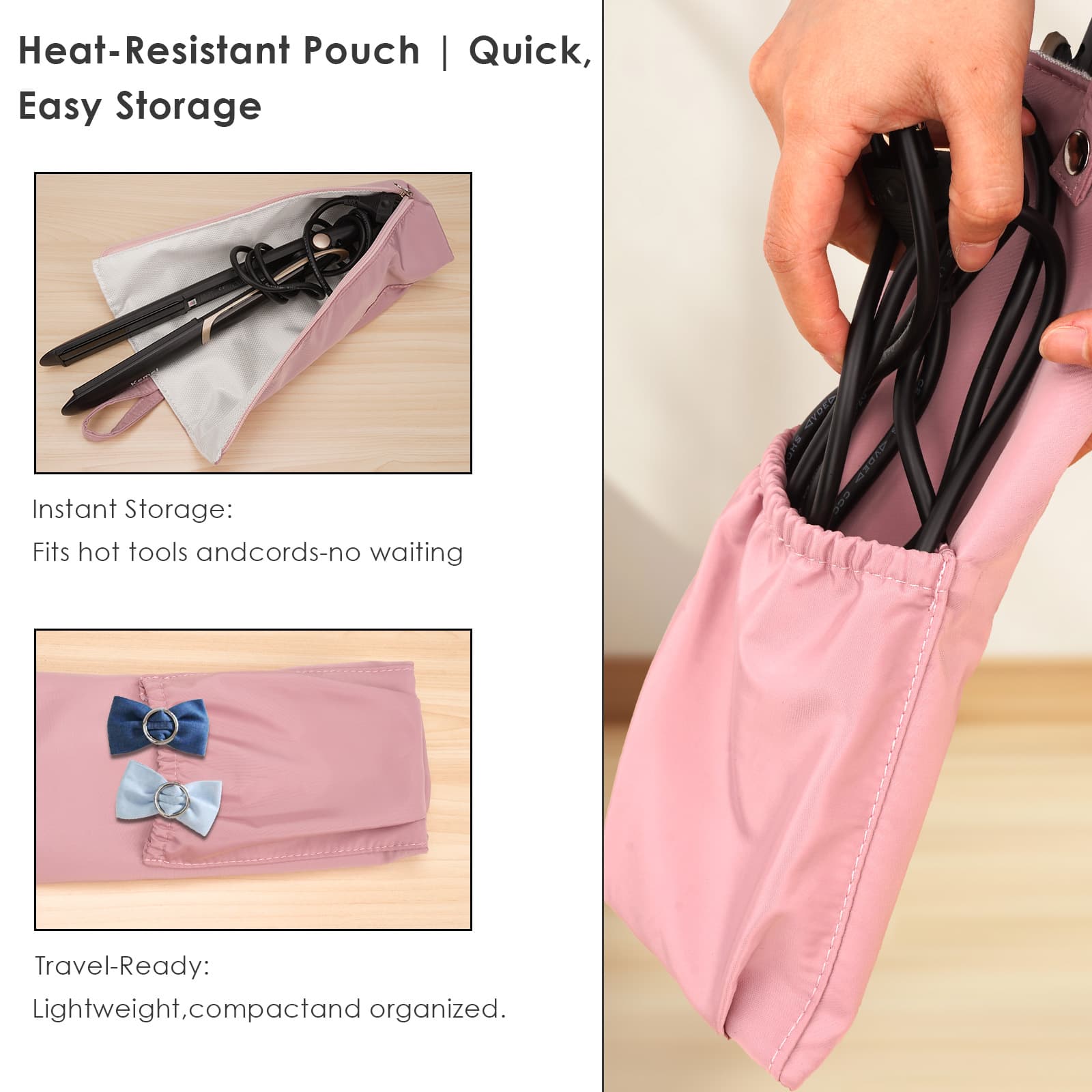 ReignSword Hair Tools Travel Bag, Heat Resistant Hot Iron Holder, Portable Hot Iron Mat for Curling Iron, Flat Iron, Hair Straightener (Pink) - 2