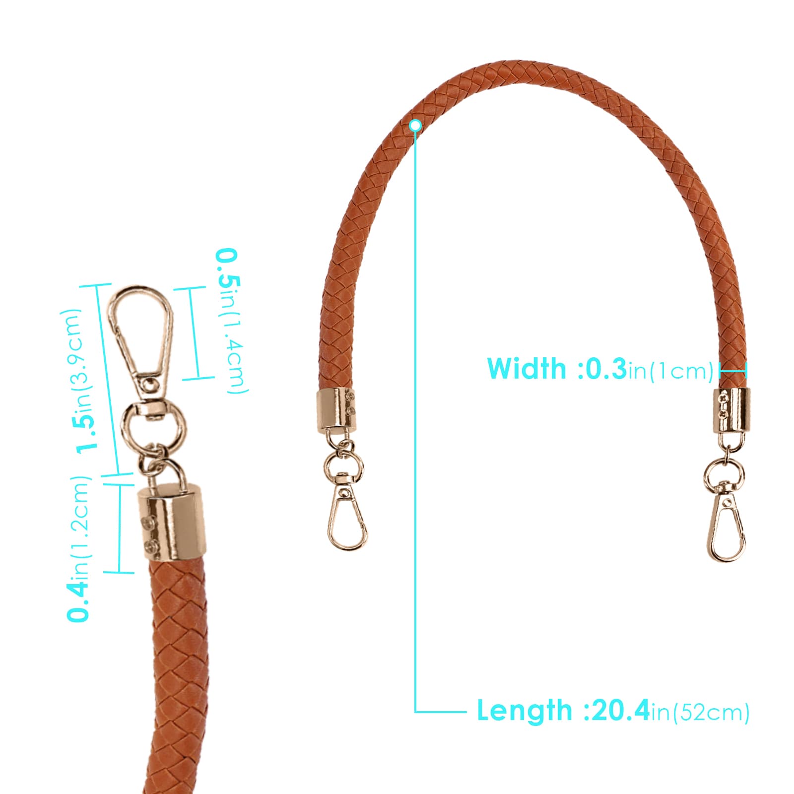 ReignSword Vegan Leather Purse Strap, 2 Pcs Vegan Leather Braided Purse Replacement Handle for Women's Shoulder Bag, Handbag Handles (Light brown, Gold Hook) - 3