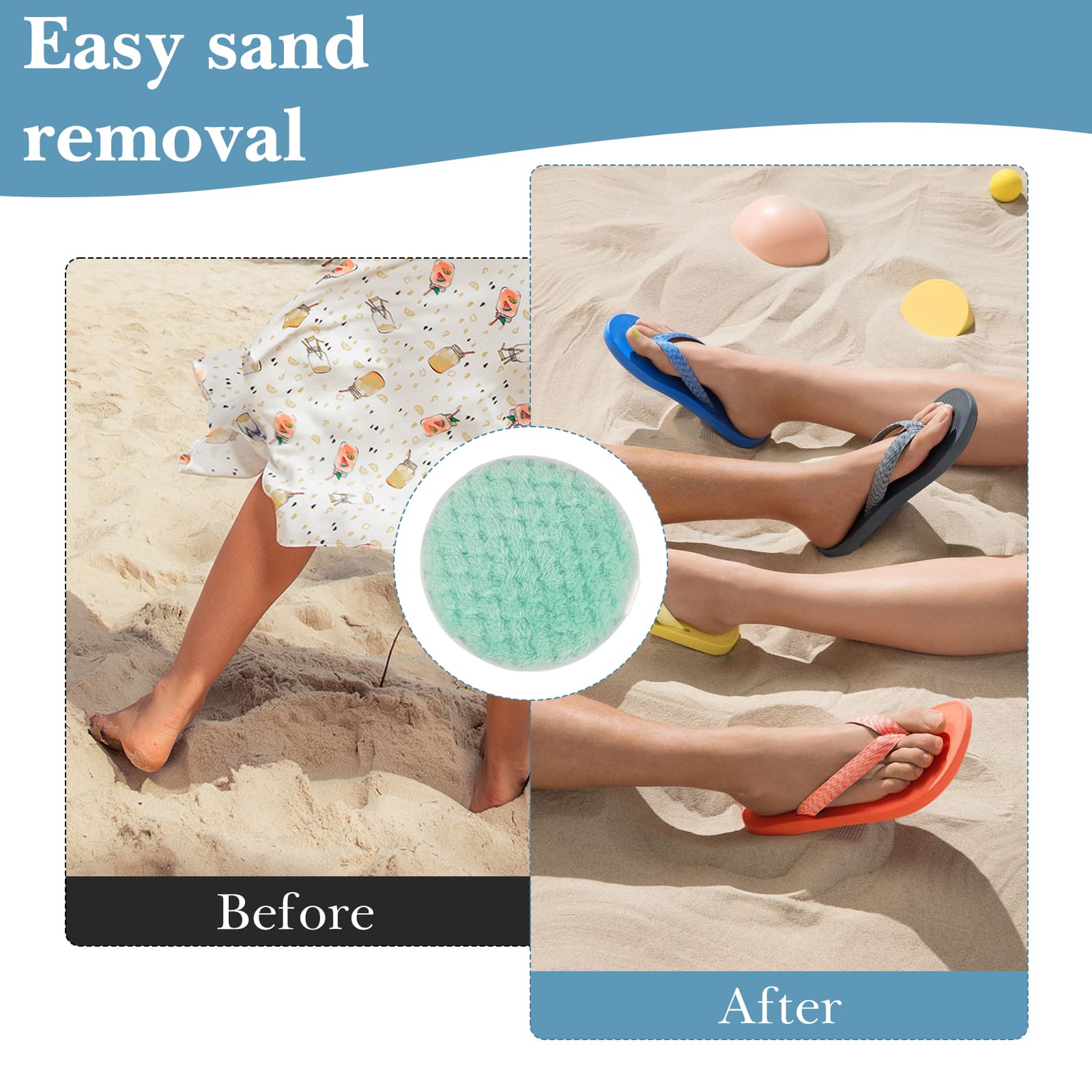 ReignSword Sand Remover for Beach, Reusable Sand Wipe Off Mitts with Carabiner, Talc-Free Sand Off Bags for Beach Vacation Camping Essentials (Green) - 2
