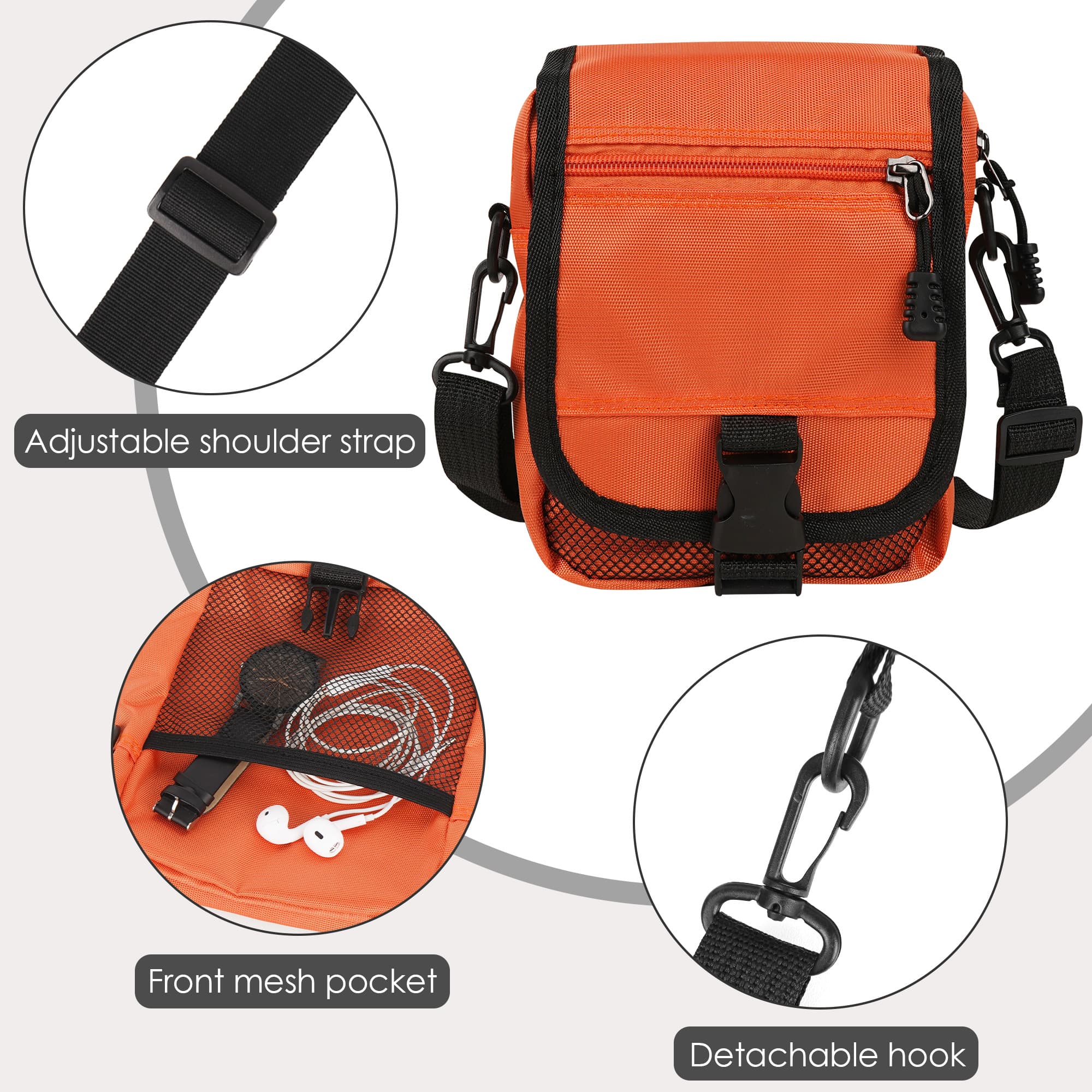 ReignSword Mini Crossbody Bags for Men Women, Small Messenger Bag Shoulder Pouch, Adjustable Crossbody Sling Bag Purse for Travel Sports (Orange) - 4