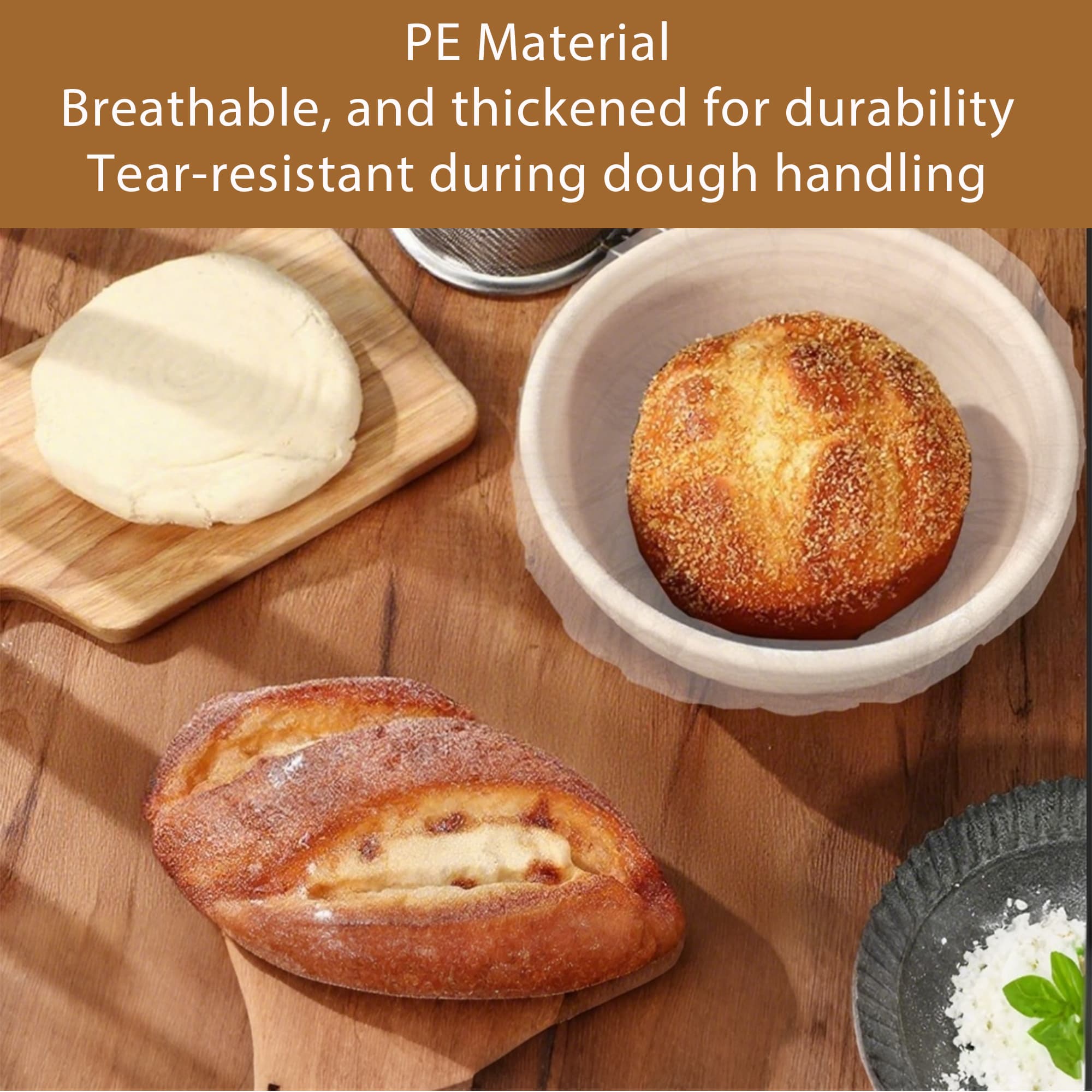 ReignSword 200 Pcs Disposable Banneton Bread Proofing Basket Liner, Non Stick Dough Bowl Cover, Elastic Plastic Food Wraps for Rising Sourdough Supplies and Freshness Preservation - 5