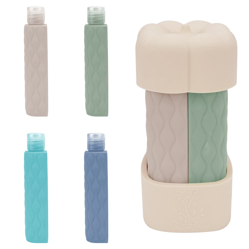ReignSword 4 in 1 Travel Bottles for Toiletries, TSA Approved Silicone Travel Containers, Leak Proof Refillable Toiletry Containers for Shampoo Conditioner Lotion Body Wash (2oz, Off White)