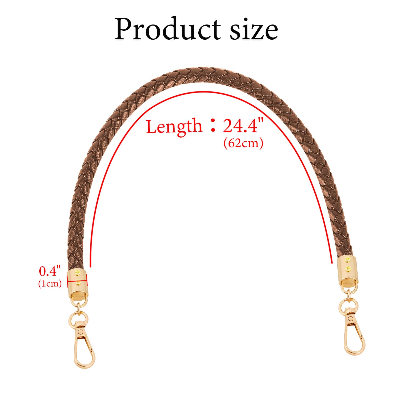 ReignSword Vegan Leather Purse Strap, 2 Pcs Braided Purse Replacement Handle for Women's Shoulder Bag, Handbag Handles (Brown, Gold Hook) - 1