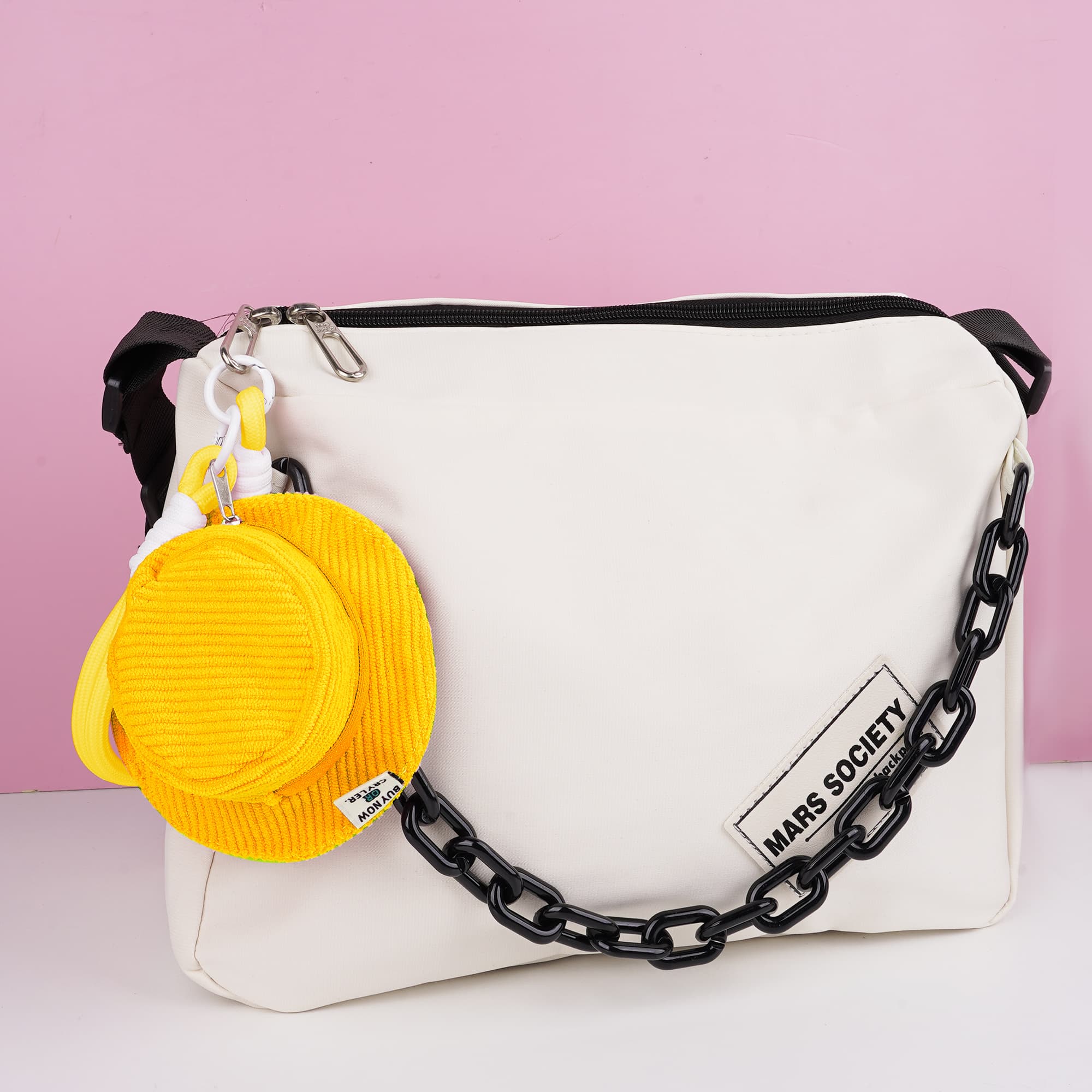 ReignSword Corduroy Coin Purse with KeyChain, Cute Fisherman Hat Keychain for Women, Portable Mini Wallet Suitable for Coin Headphones (Yellow) - 4