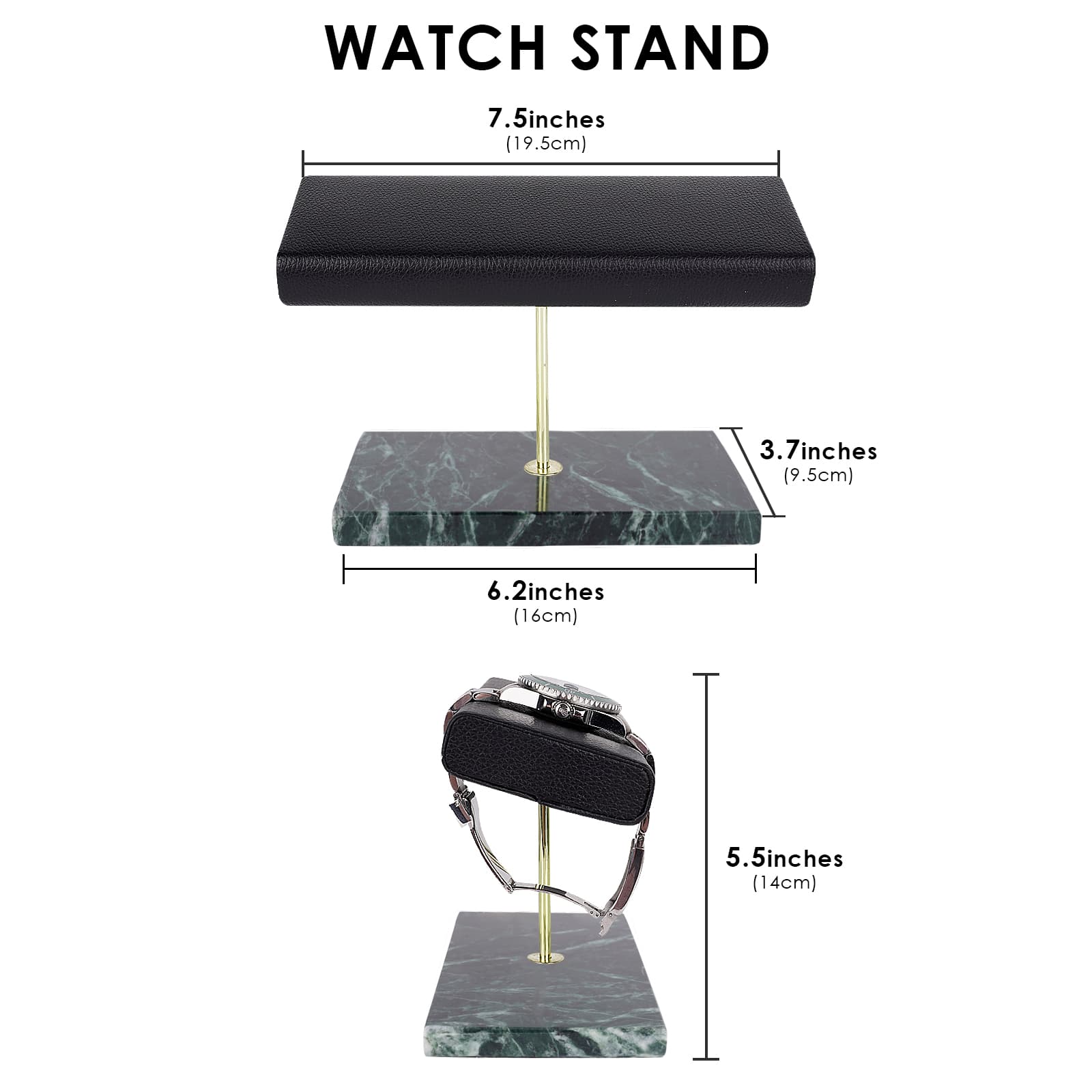 ReignSword Watch Stand with Marble Base, Vegan Leather Watch Stand, Wrist Watch Display Organizer Holder for Men and Women (Green) - 1