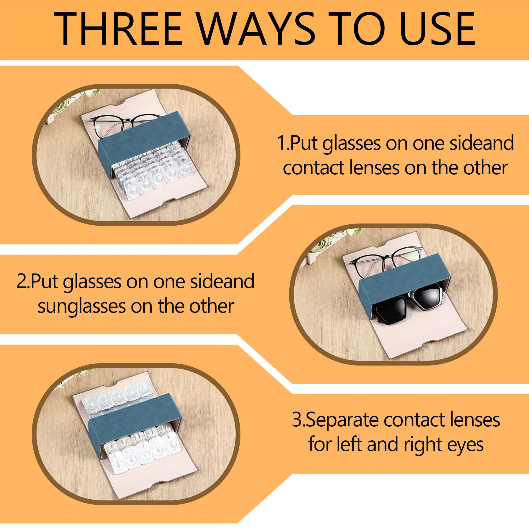 ReignSword 2 in 1 Contact Lens Case and Glasses Case, Double Sided Portable Contact Lenses Travel Cases, Sunglasses Holder for Men & Women, Contacts Lens Box Fit 30 Lenses (Brown) - 3