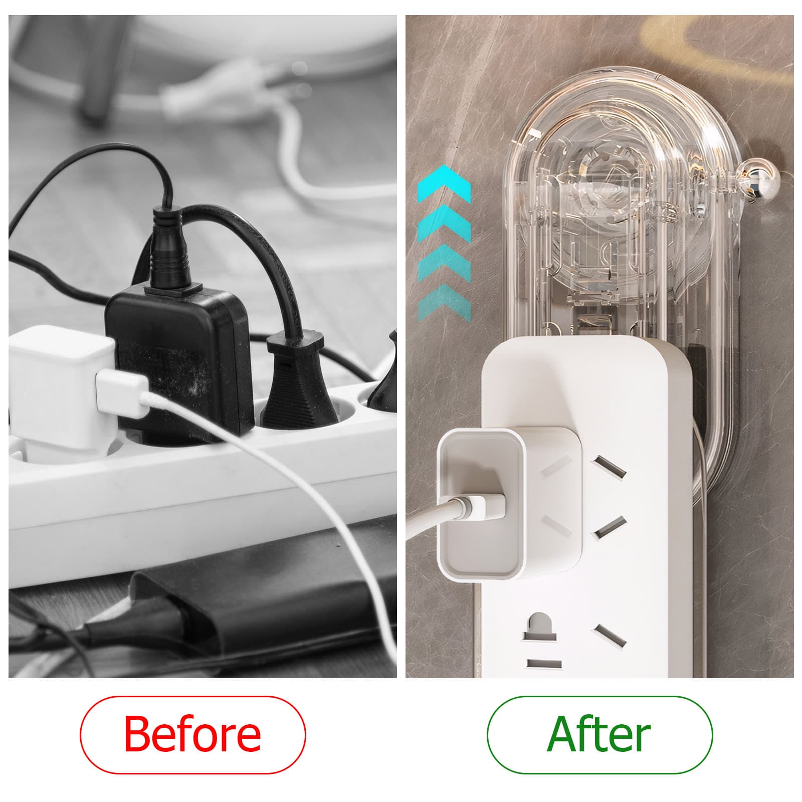 ReignSword Wall Mount Power Strip Holder, Self Adhesive Desktop Mobile Socket Holder with Suction Cup, Socket Desktop Fixer for Kitchen Home Office (Clear) - 4