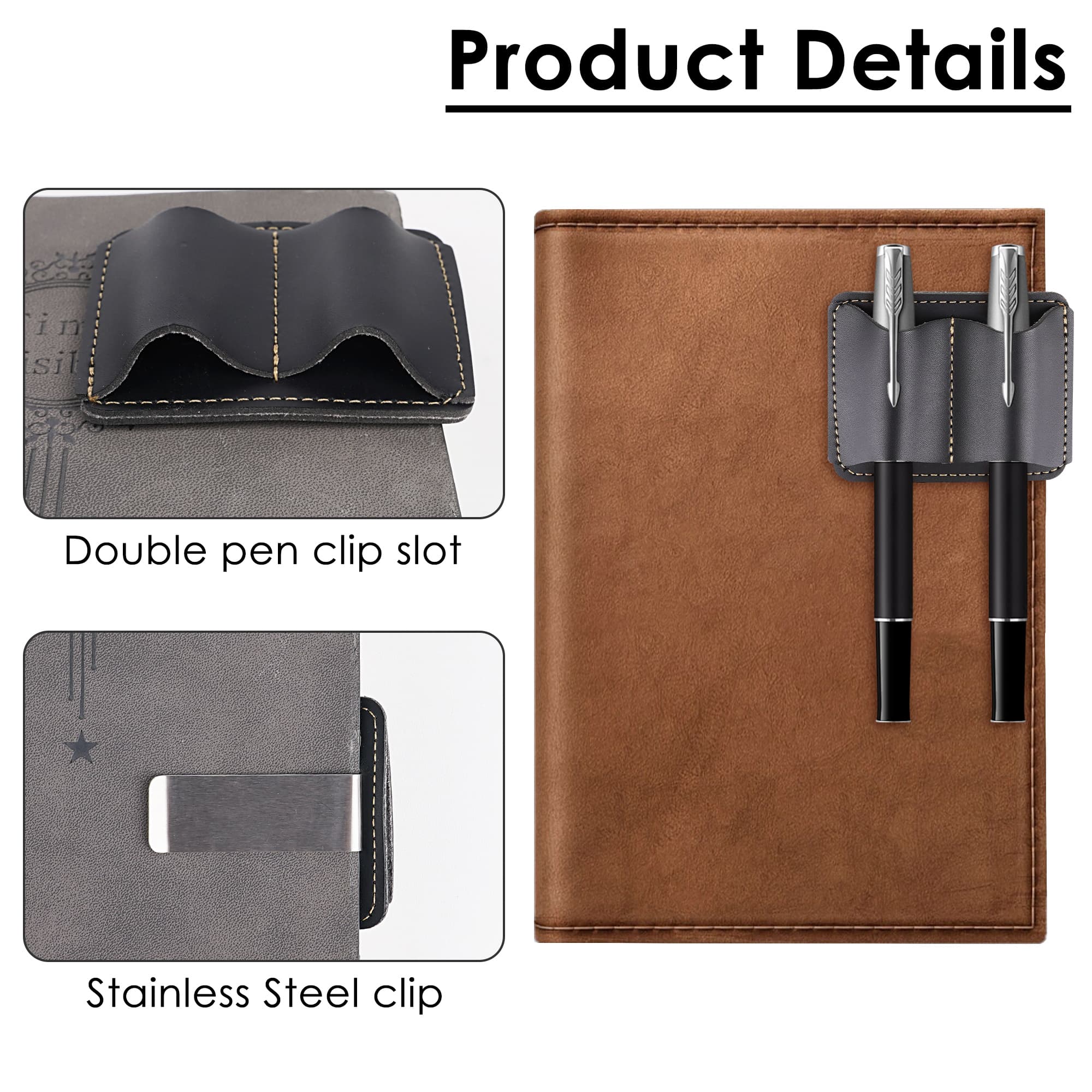 ReignSword Vegan Leather Pen Holder for Notebook, Pack of 4 Portable Pen Holder Organizers, Double Slot Pencil Pen Sleeve for Journal, Book, Clipboard - 4