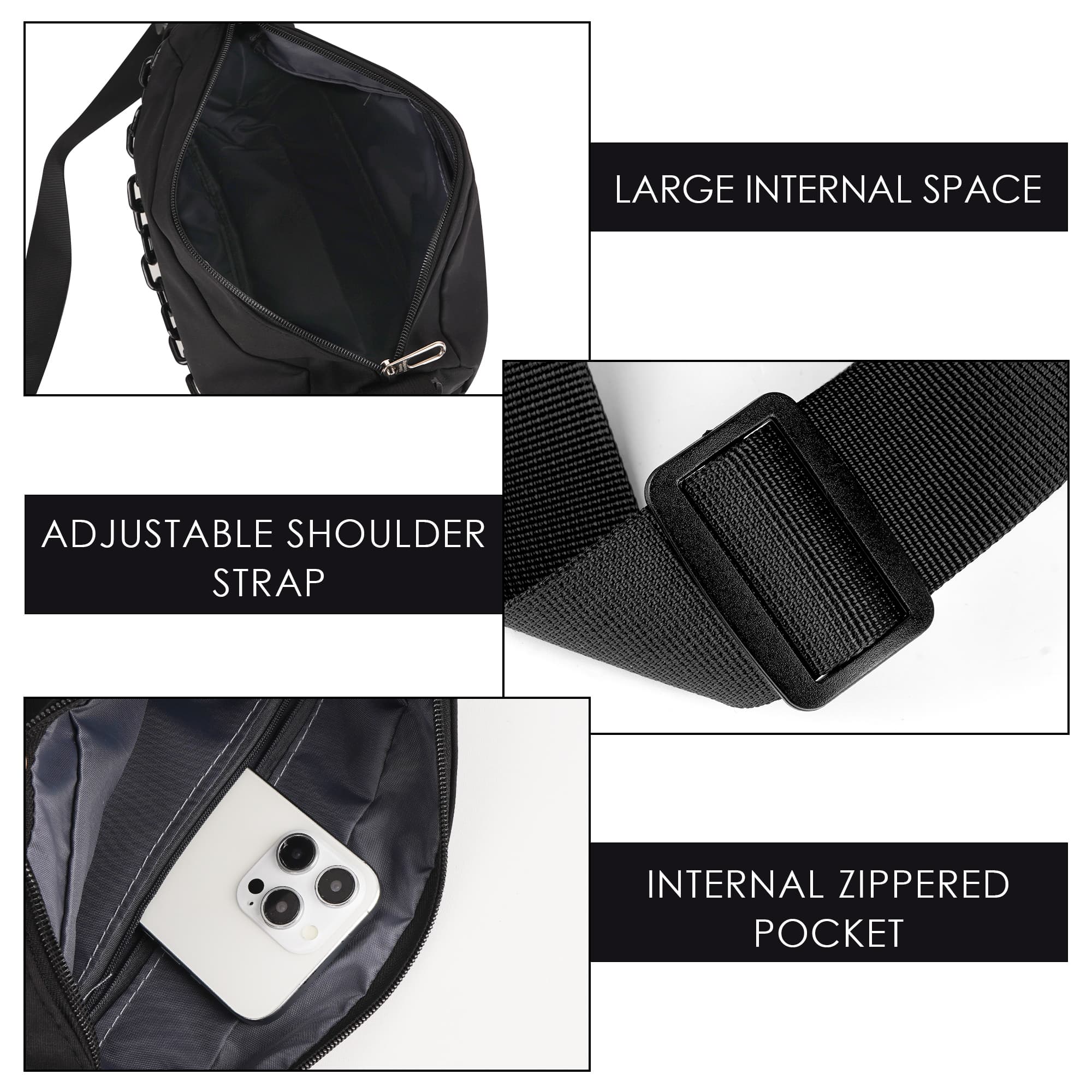 ReignSword Large Capacity Messenger Purse with Adjustable Strap, Nylon Crossbody Sling Shoulder Bag for Women Men, Black - 5