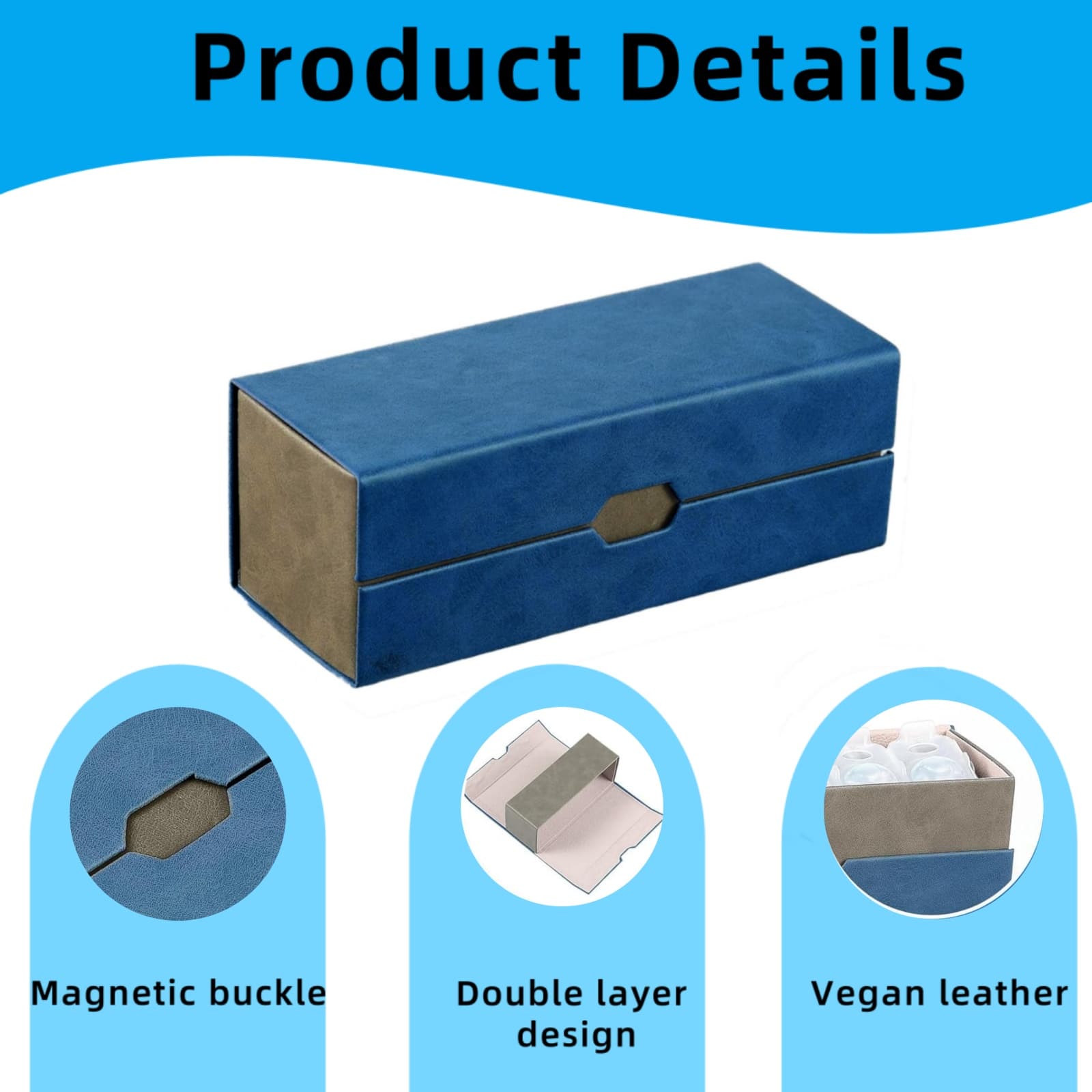 ReignSword 2 in 1 Contact Lens Case and Glasses Case, Double Sided Portable Contact Lenses Travel Cases, Sunglasses Holder for Men & Women, Contacts Lens Box Fit 30 Lenses (Blue) - 2