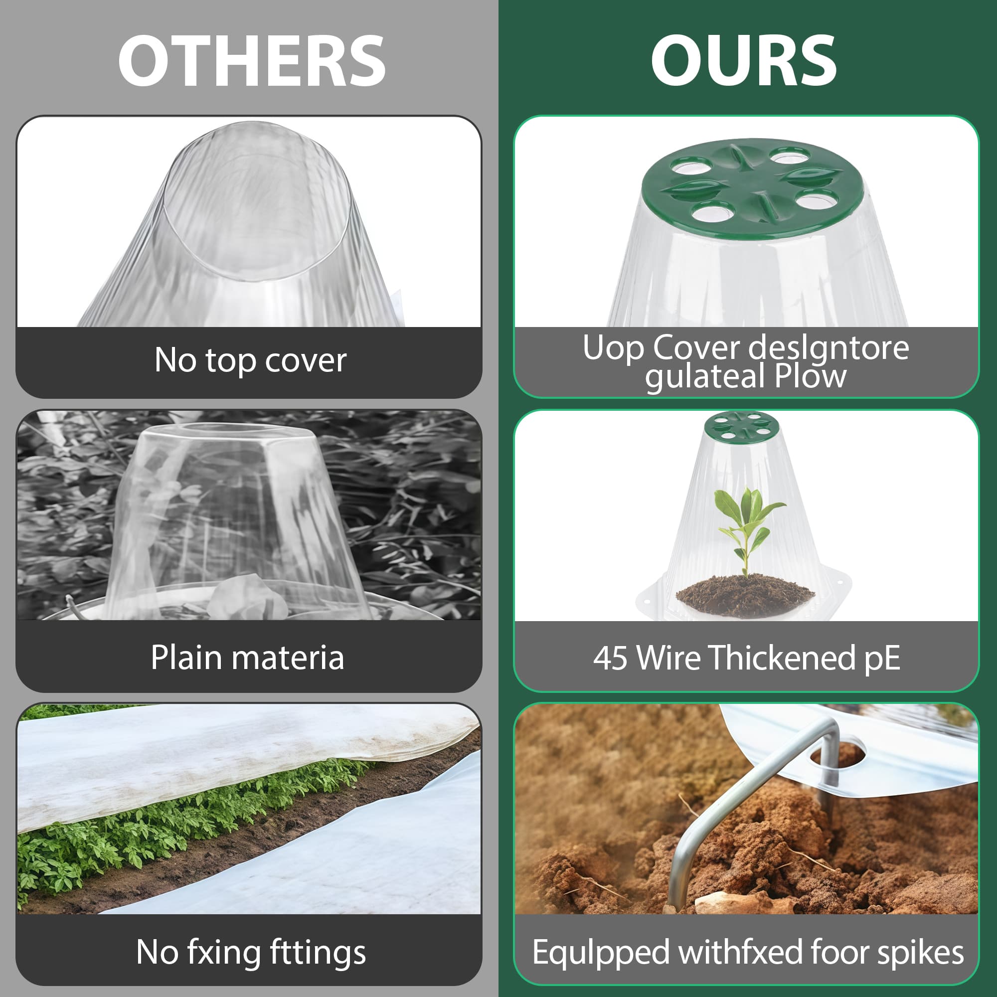 20 Pcs Garden Cloches for Plants, Plant Covers with Adjustable Clips & 40 Stakes, Freeze Protection & Animal Defense, Reusable Plant Protectors with Rotatable Vent for Tomato/Vegetable Seedlings - 2