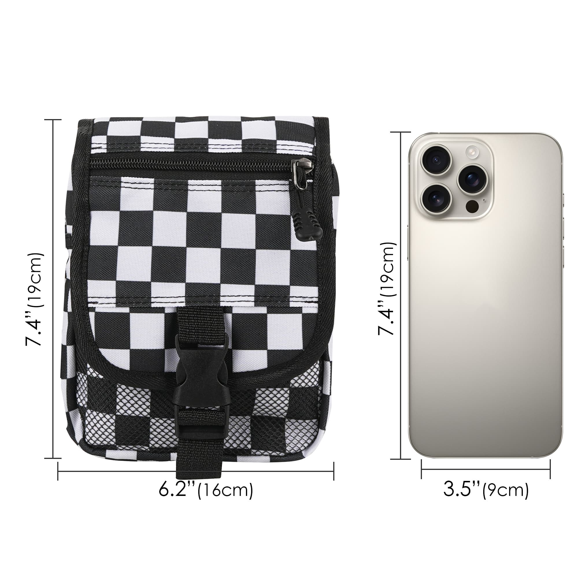 ReignSword Mini Crossbody Bags for Men Women, Small Messenger Bag Shoulder Pouch, Adjustable Crossbody Sling Bag Purse for Travel Sports (Checkered) - 3