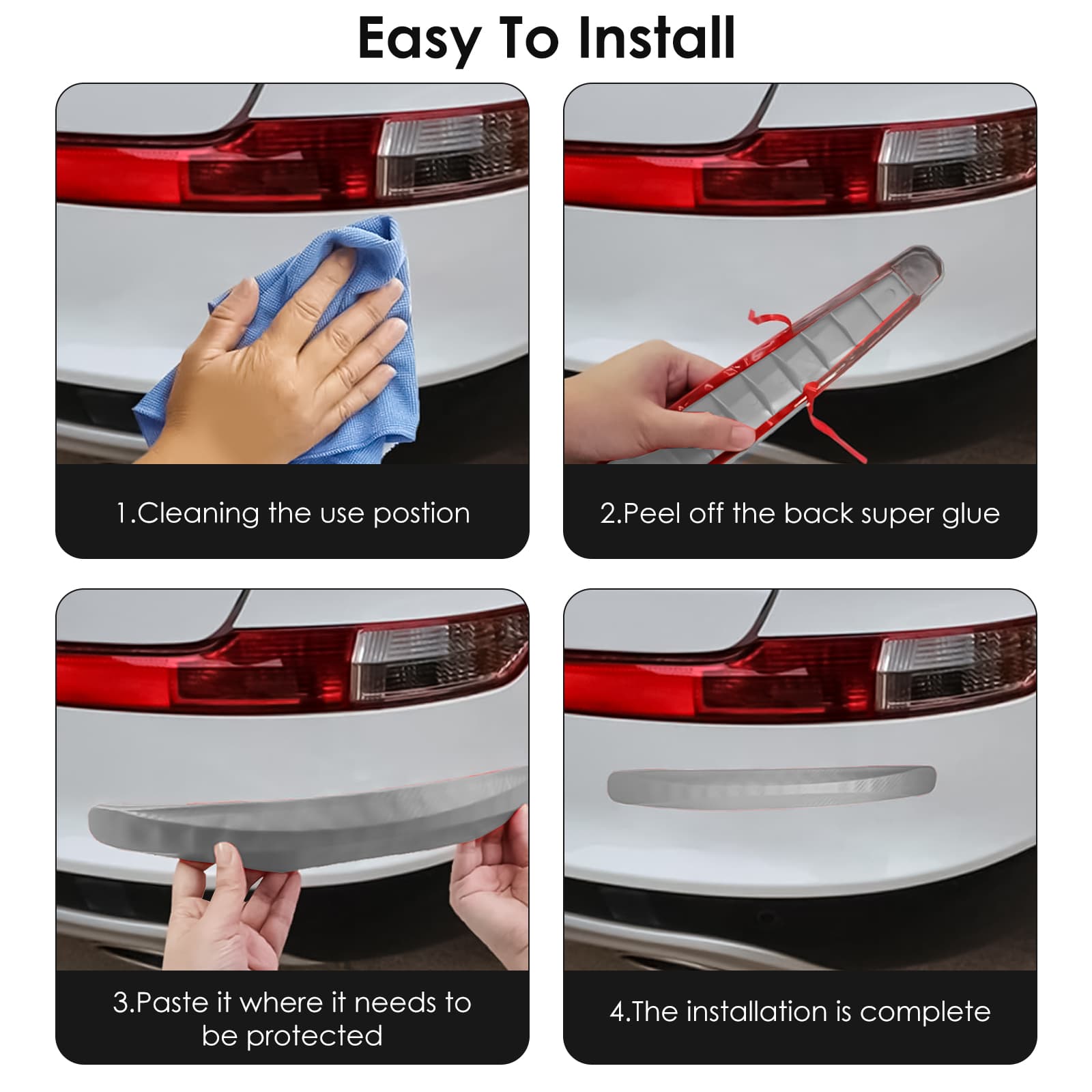 ReignSword 4 Pack Grey Bumper Guard Strip, Anti-Collision Patch Car Bumper Guard Strip, Universal Exterior Car Accessories - 3