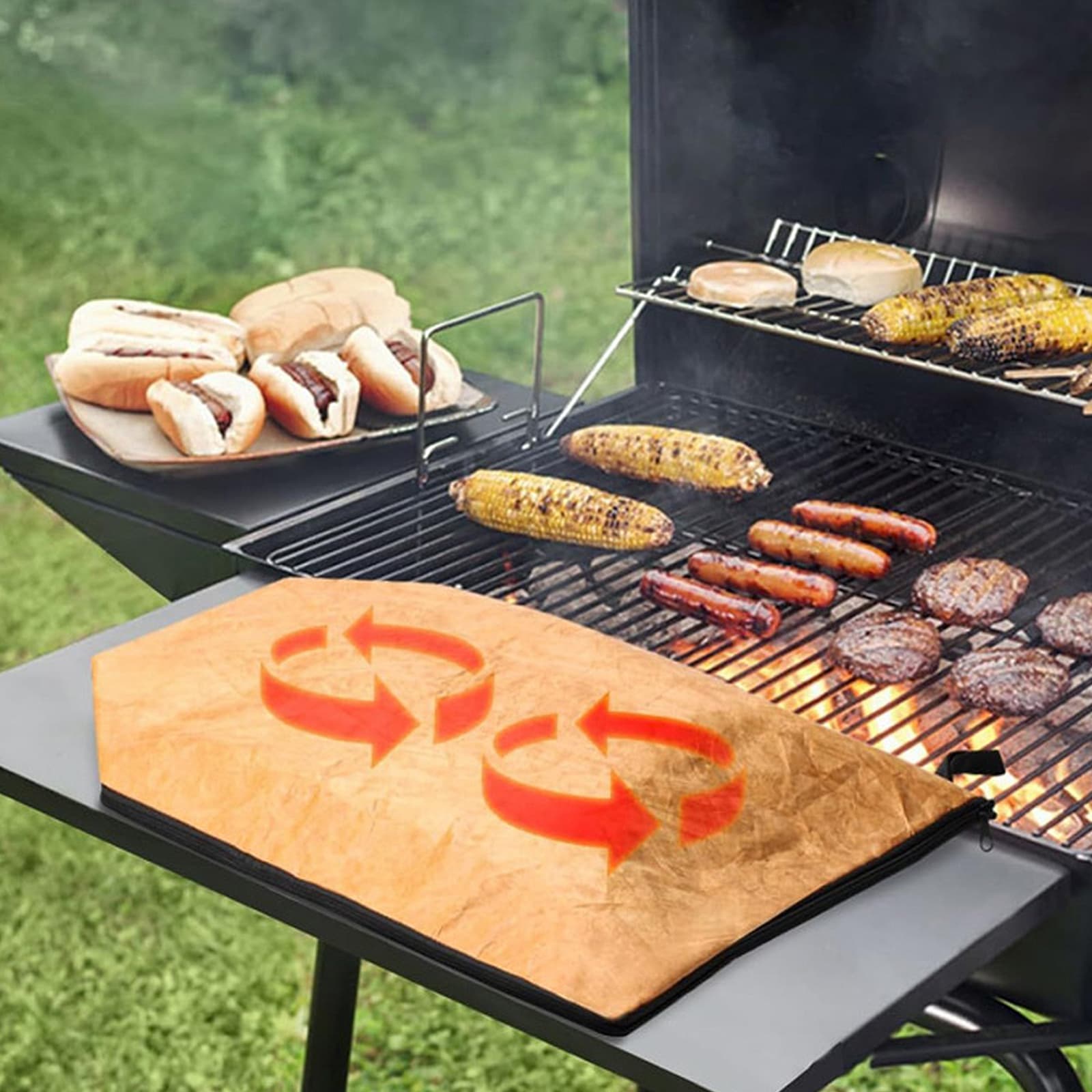 ReignSword BBQ Blanket for Resting Meat, 21 Inch BBQ Blanket Meat Resting Bag with 2 Silicone Oven Gloves, Reusable Insulated Smoker Grilling Resting Blanket with Wide Mouth - 5