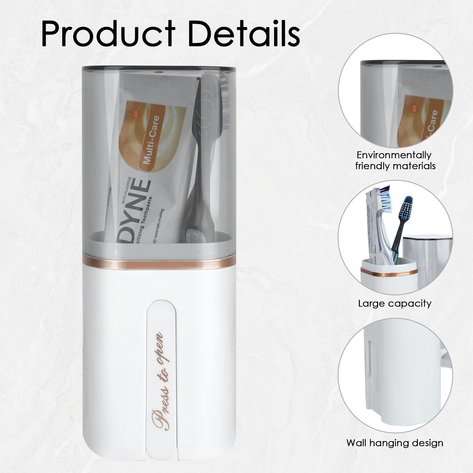 ReignSword Toothbrush Travel Case, Portable Toothbrush Toothpaste Container with Mouthwash Cup, Wall Mounted Toobrushbrush Holder for Bathroom, Camping, Gym (White) - 2
