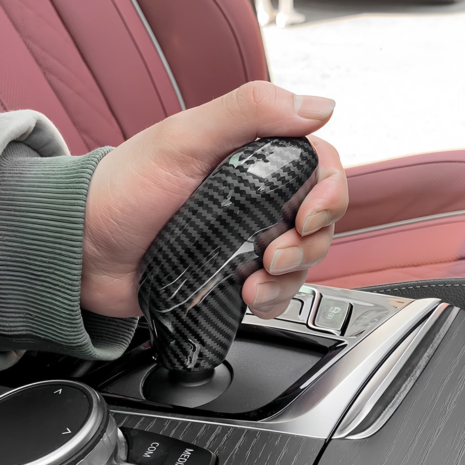 ReignSword Car Gear Shift Knob Cover, Carbon Fiber Pattern Gear Shift Knob Cover, Car Shift Protector Cover Compatible with BMW 5 Series X3 X4 IX3 - 5