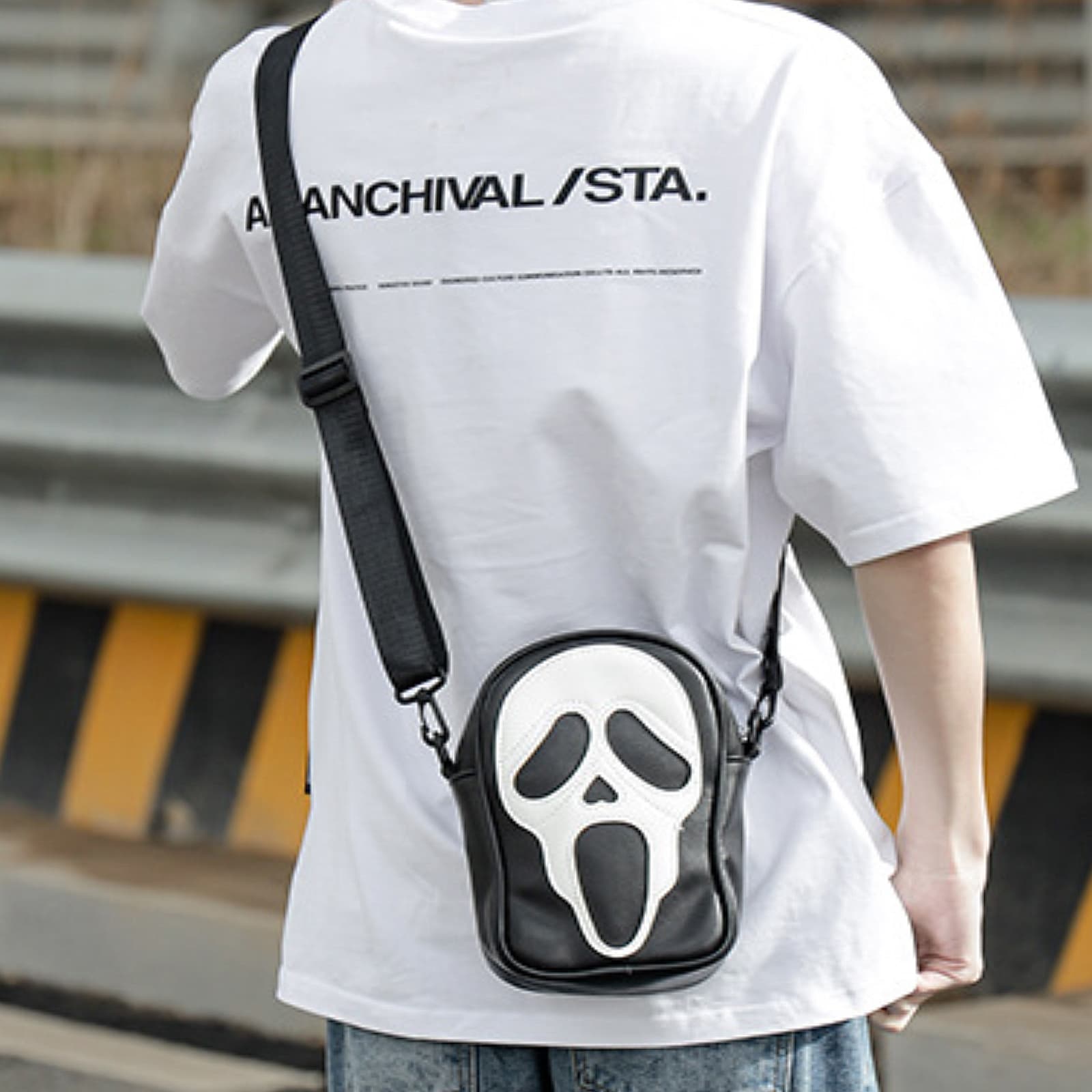 ReignSword Halloween Skull Face Messenger Bag, Vegan Leather Crossbody Bag, Novelty Ghost Purse Shoulder Bag (Black) - 4